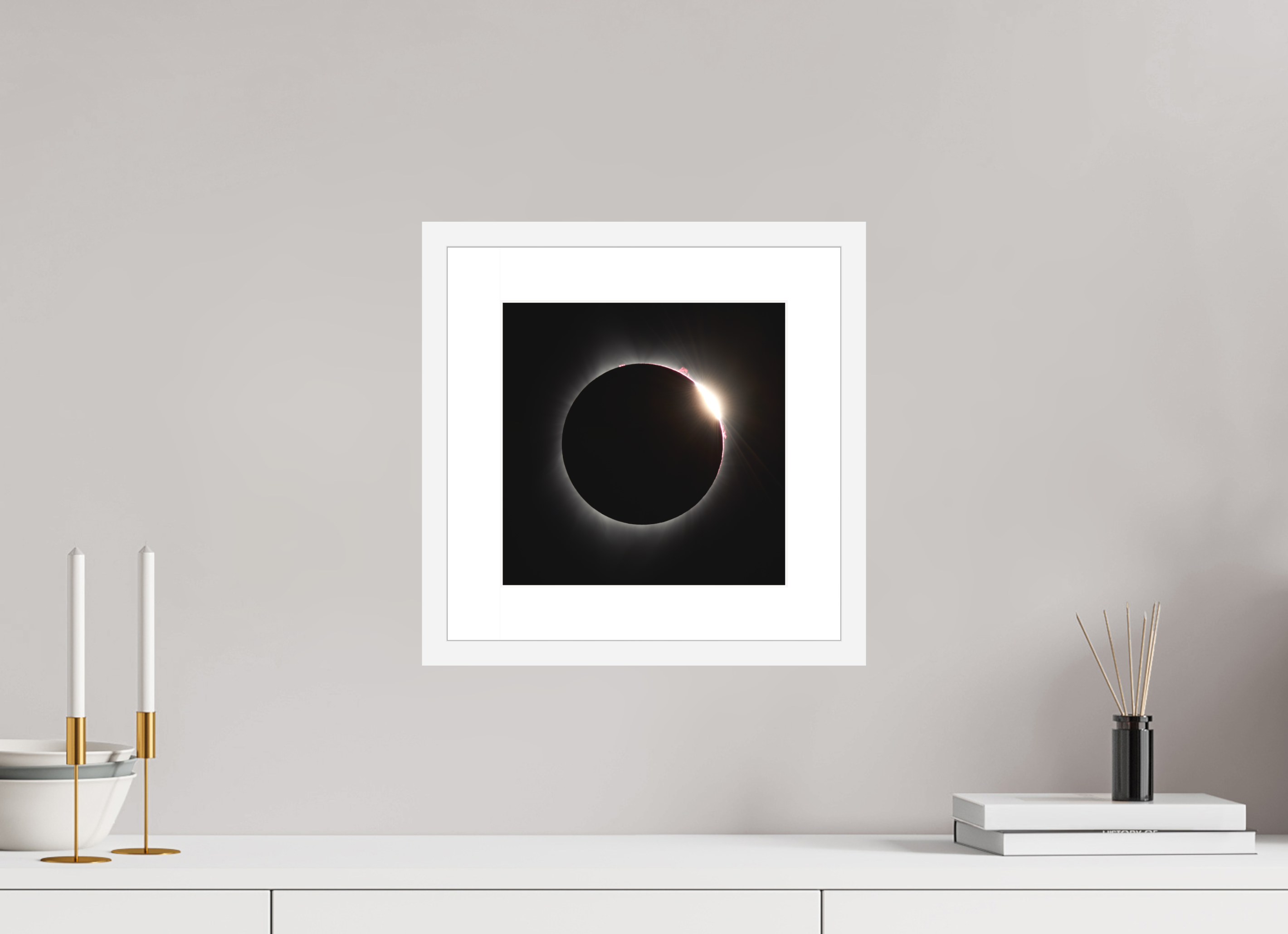 10 x 10″, Passe-Partout White Frame 2017 Eclipse: The Diamonmd Ring in Oregon