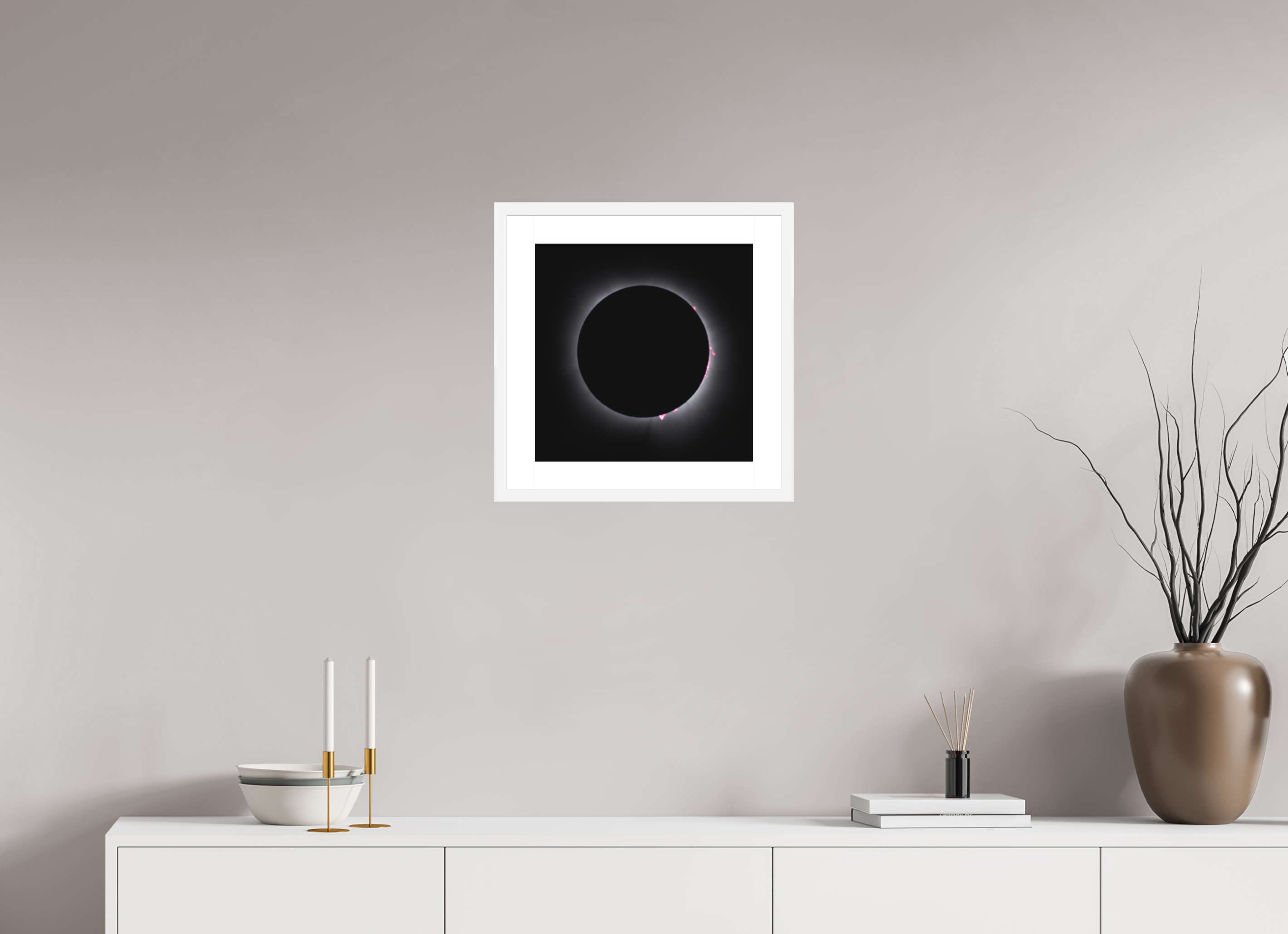 15 x 15″, Passe-Partout White Frame 2024 Eclipse: Totality & Baily's Beads