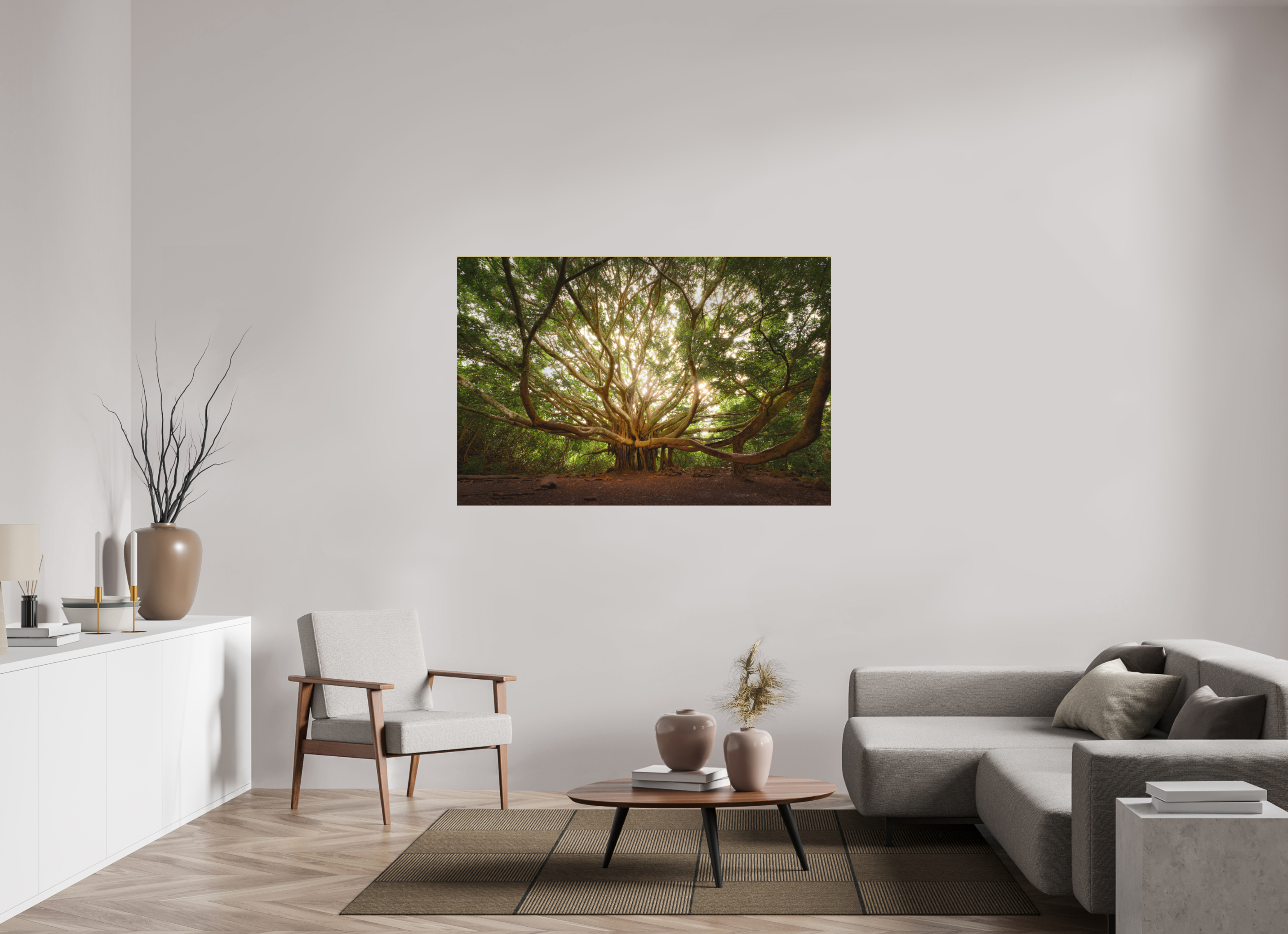 60 x 40″, Bonded Acrylic Gold Frame Bracchium: The Pipiwai Trail Banyan Tree