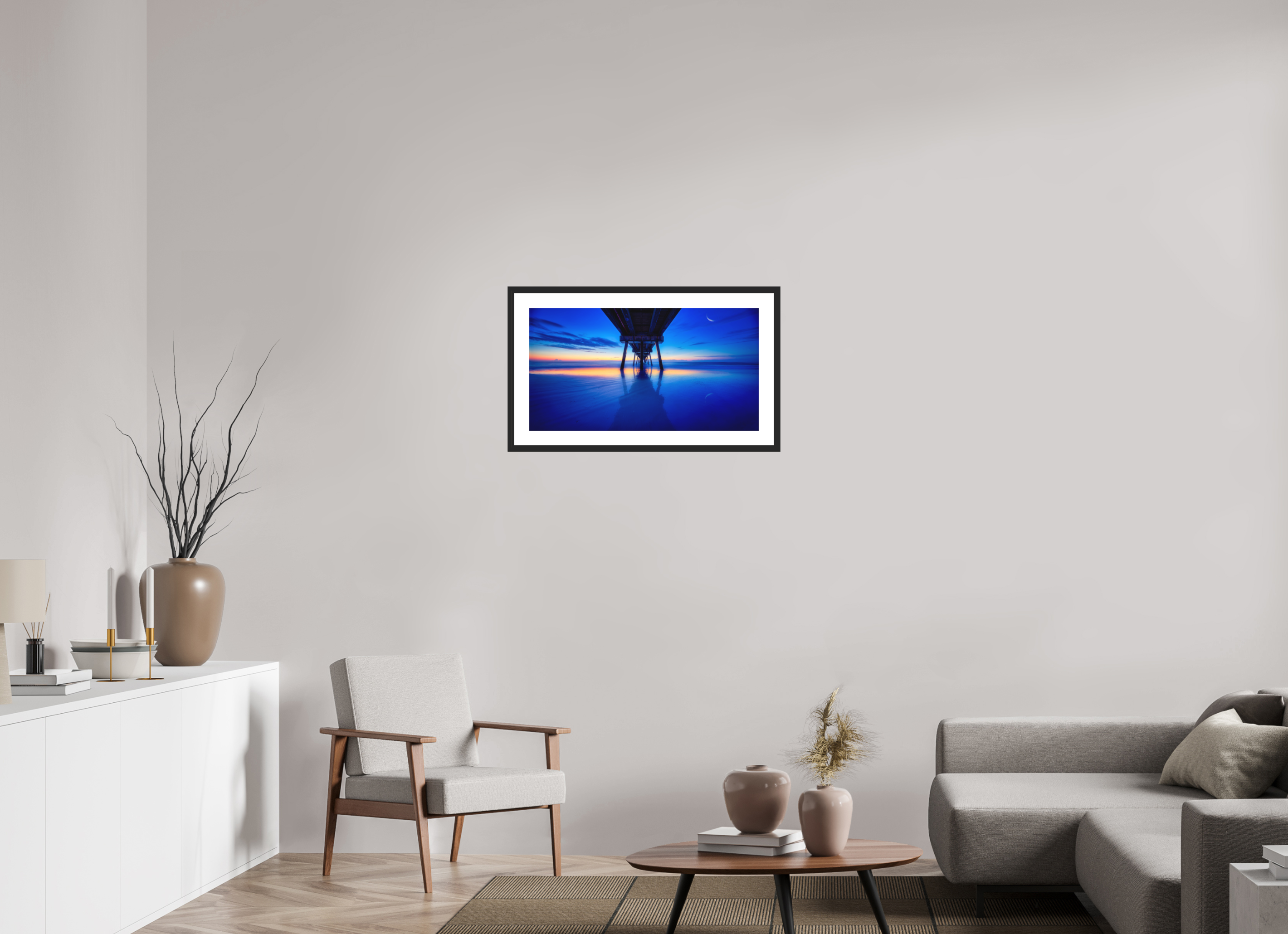 29.6 x 16″, Passe-Partout Black Frame Dawn at The Jax Pier