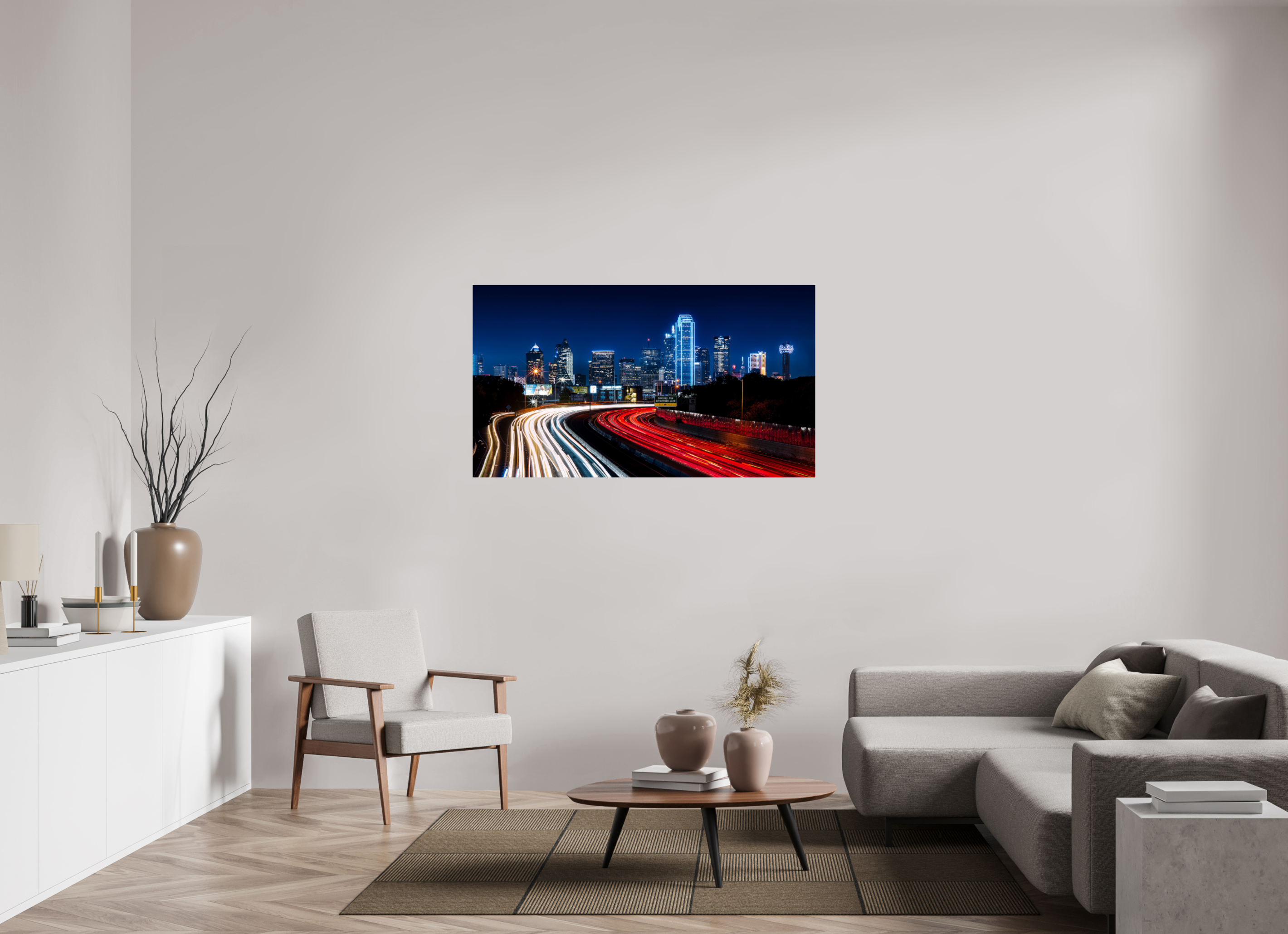 55 x 30.9″, Giclée Alu-Dibond Dallas Night Skyline: The Edgefield Prospect