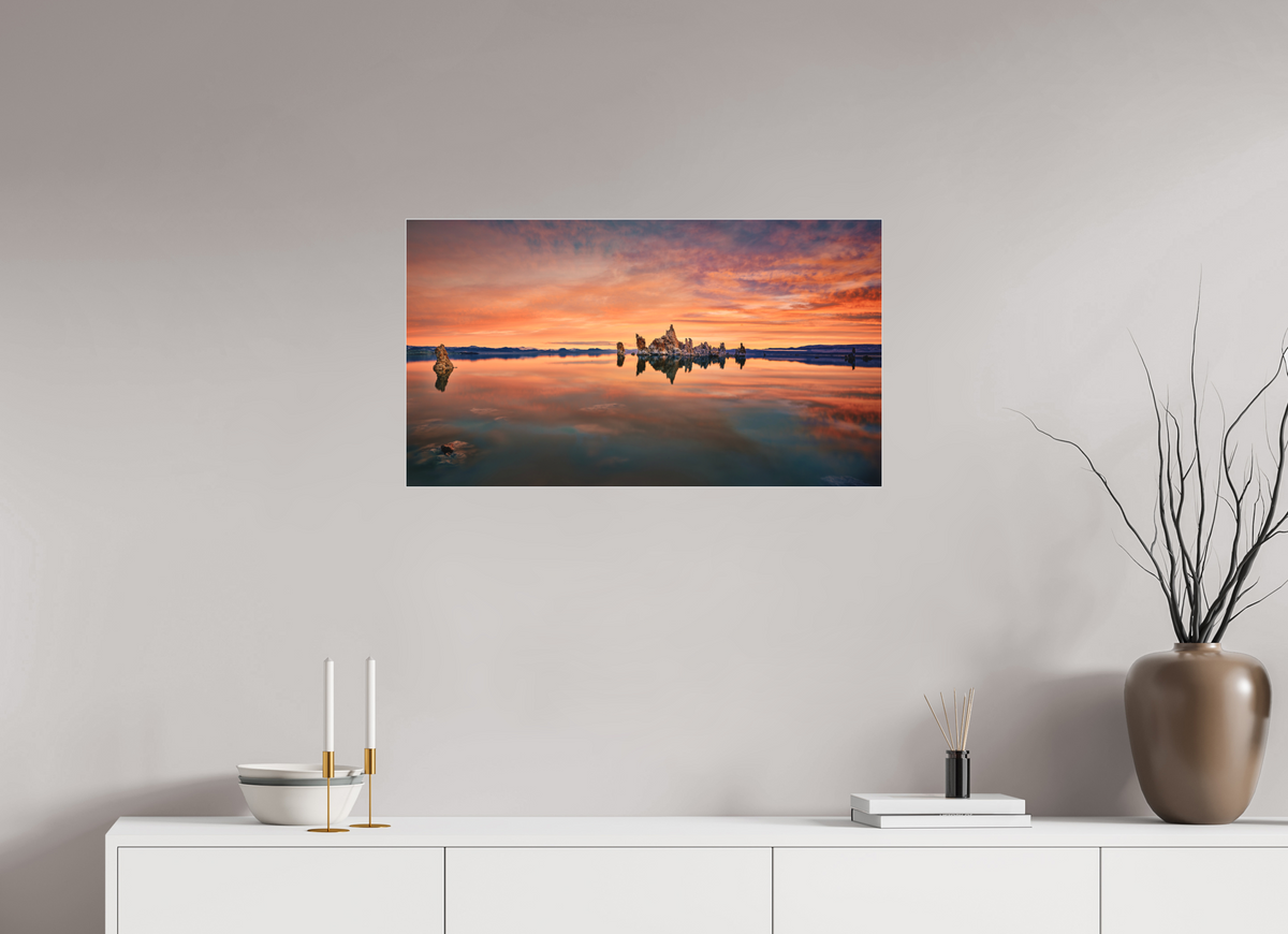 32 x 18″, Bonded Acrylic Silver Frame Reflekto: Mono Lake's South Tufa