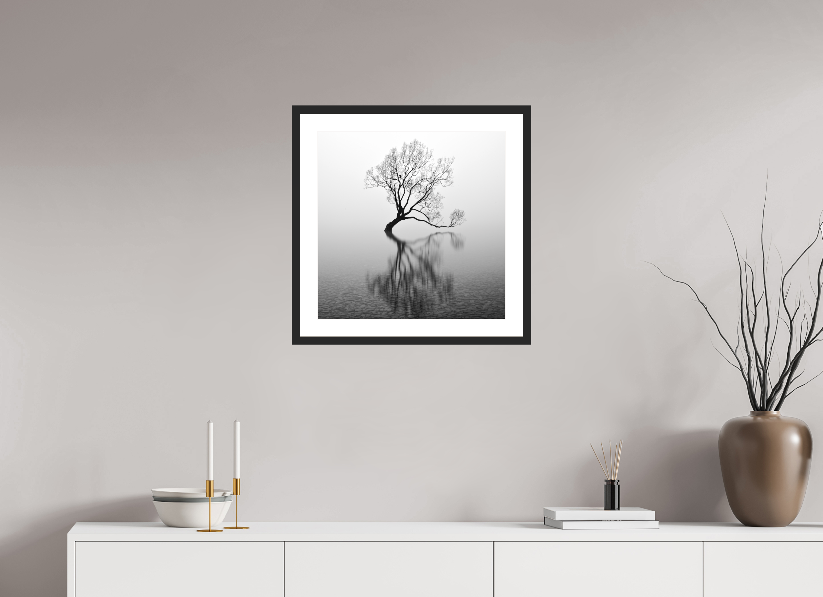 20 x 20″, Passe-Partout Black Frame Wanaka I: Rich Minimalism