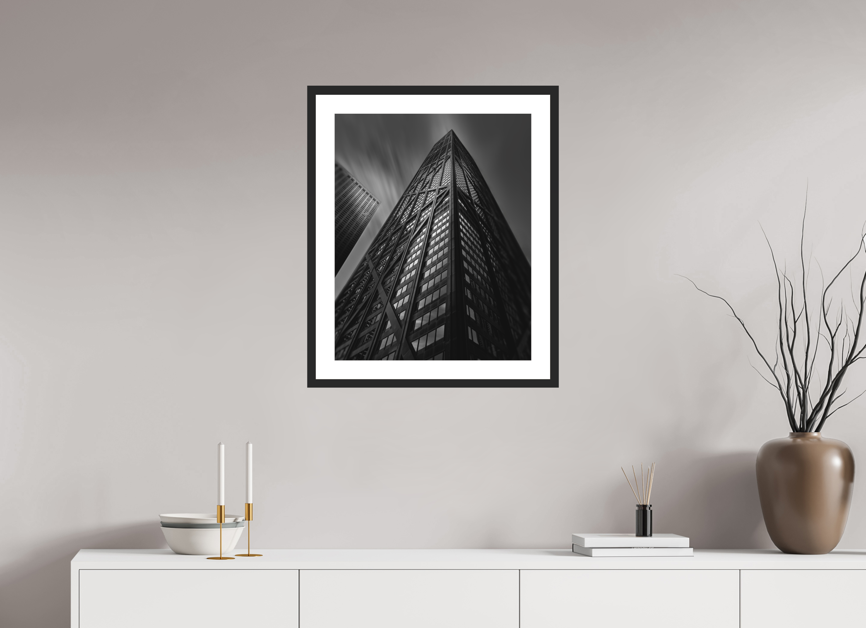 20 x 25″, Passe-Partout Black Frame Chicago's John Hancock Building