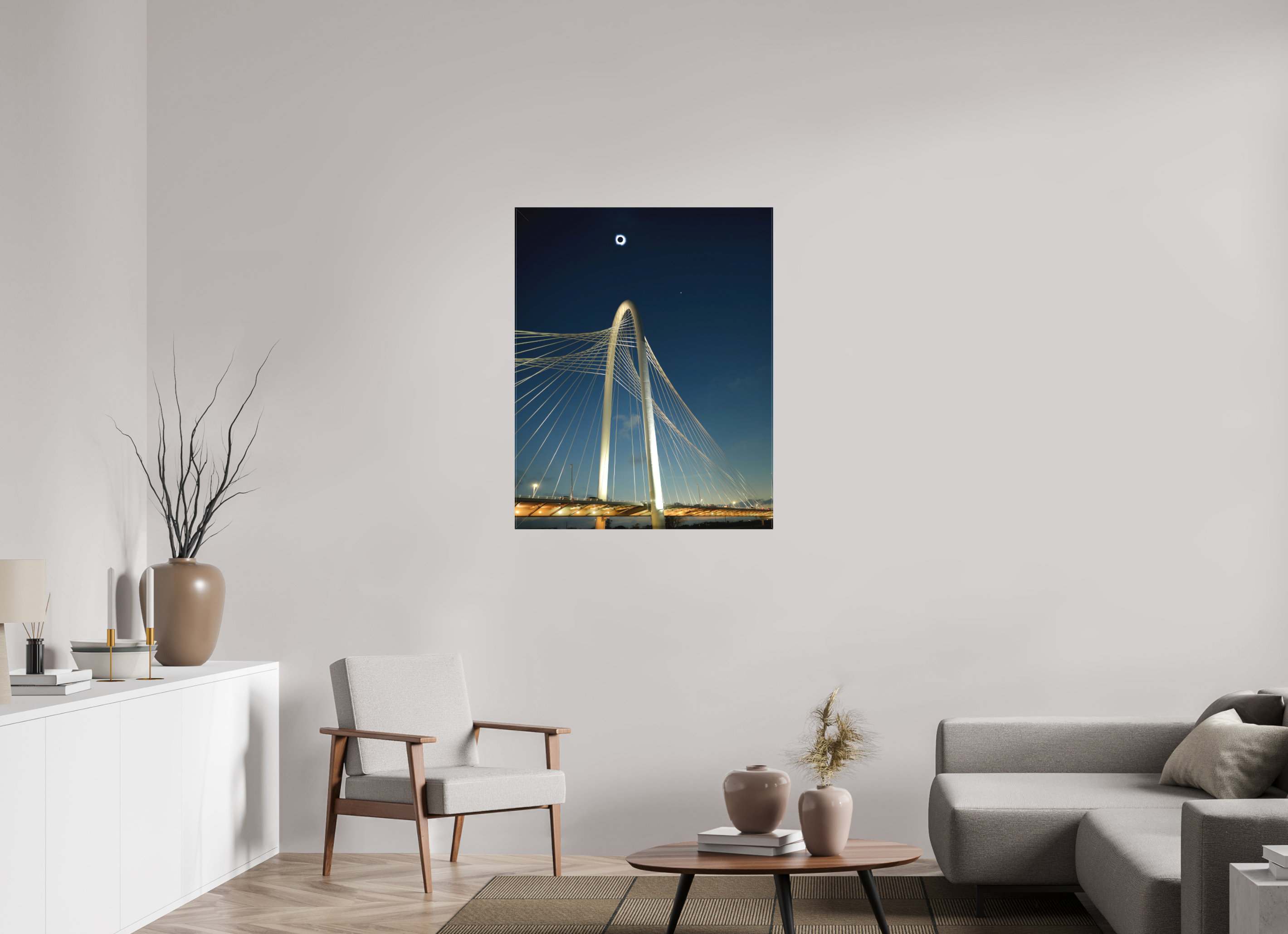 32 x 40″, Fine Art Textile 2024 Eclipse: Over Margaret Hunt Hill Bridge