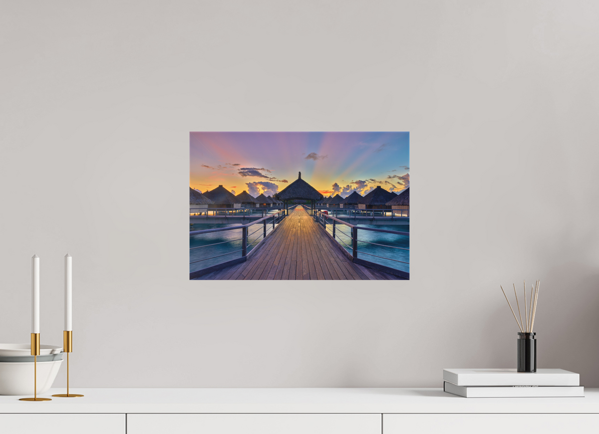 15 x 10″, Fine Art Textile Sunrise Over Bora Bora Overwater Bungalows
