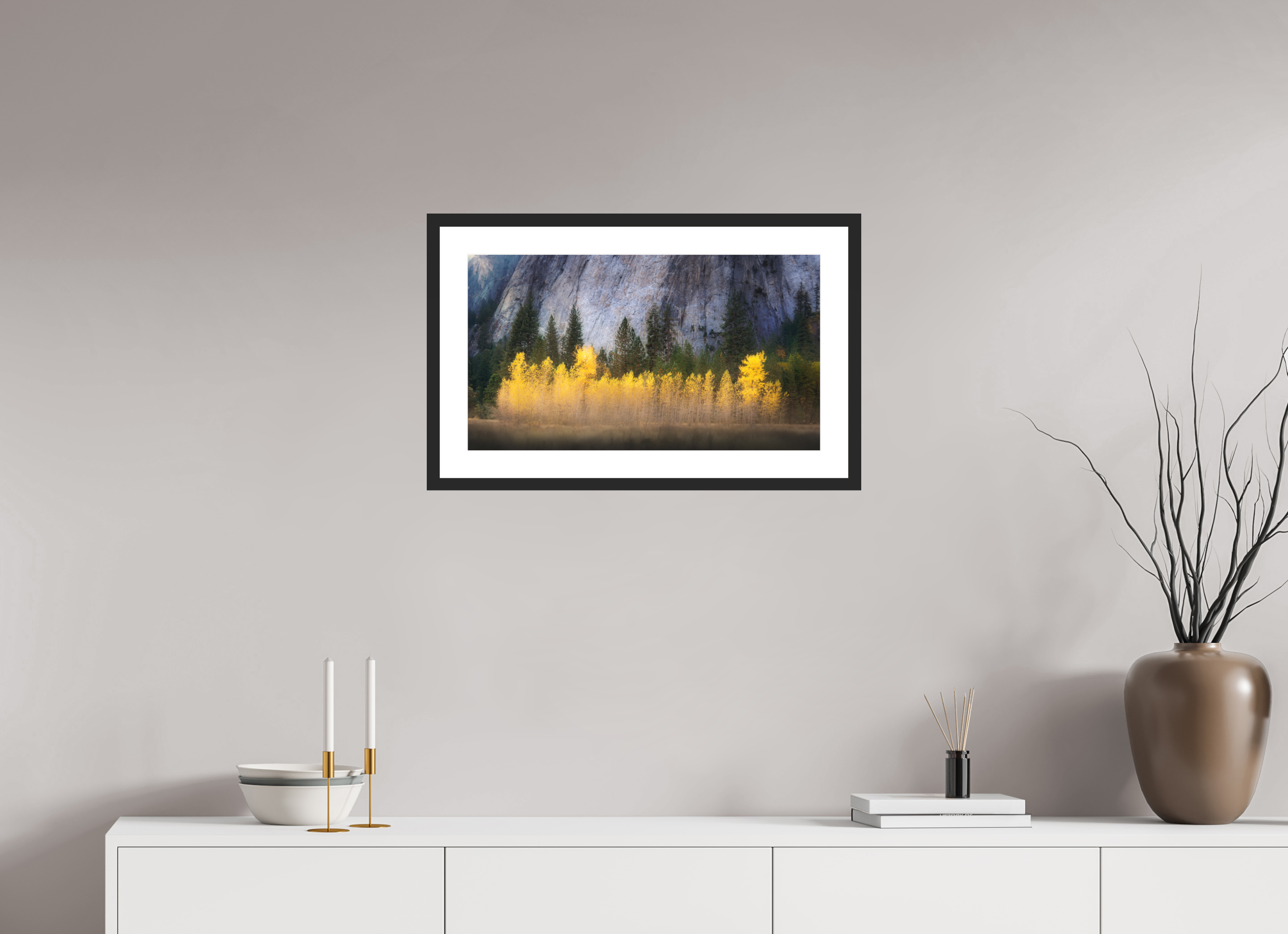 24 x 13.5″, Passe-Partout Black Frame Quaking Aspens Beneath Cathedral Rock