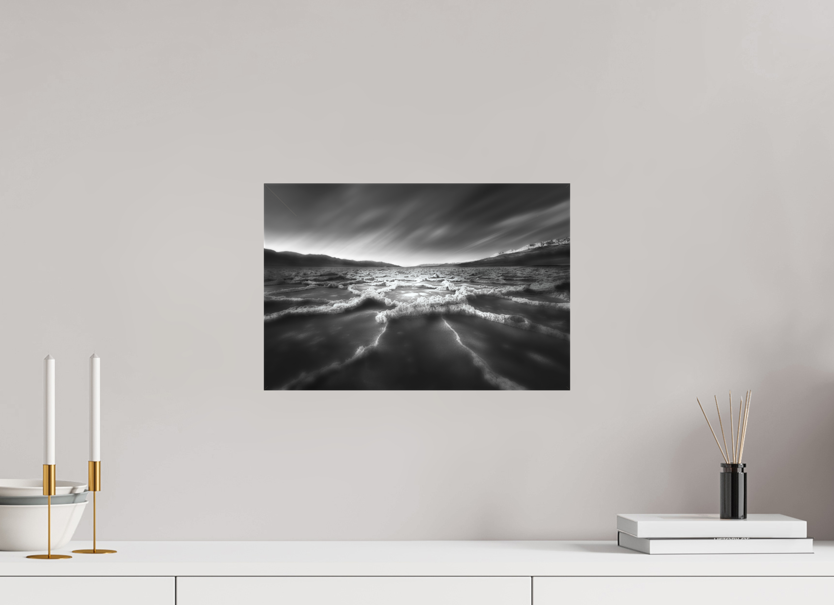 15 x 10″, Fine Art Textile Death Valley's Badwater Basin in Monochrome