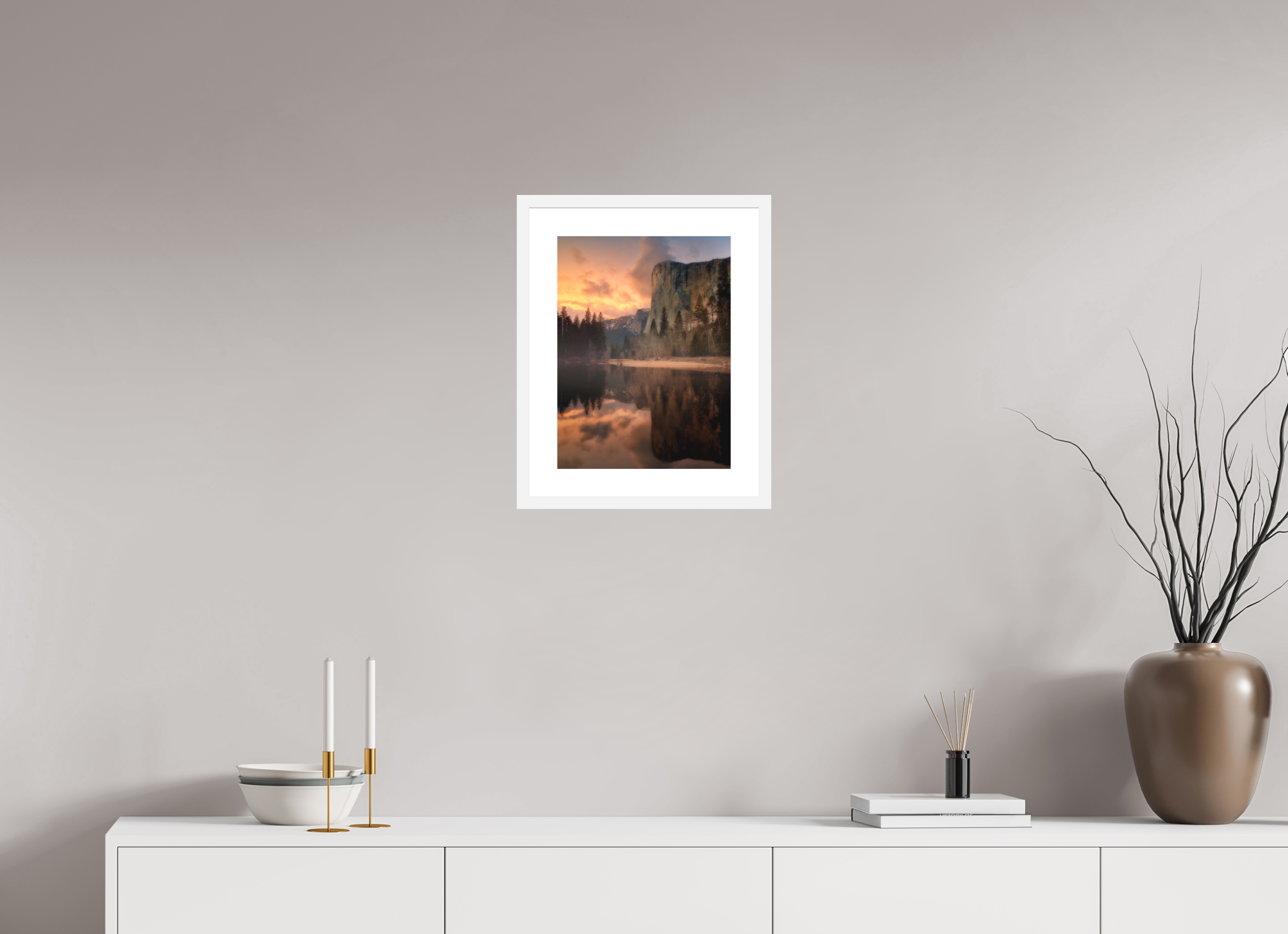 12 x 16″, Passe-Partout White Frame Sunset & Storm Over El Capitan
