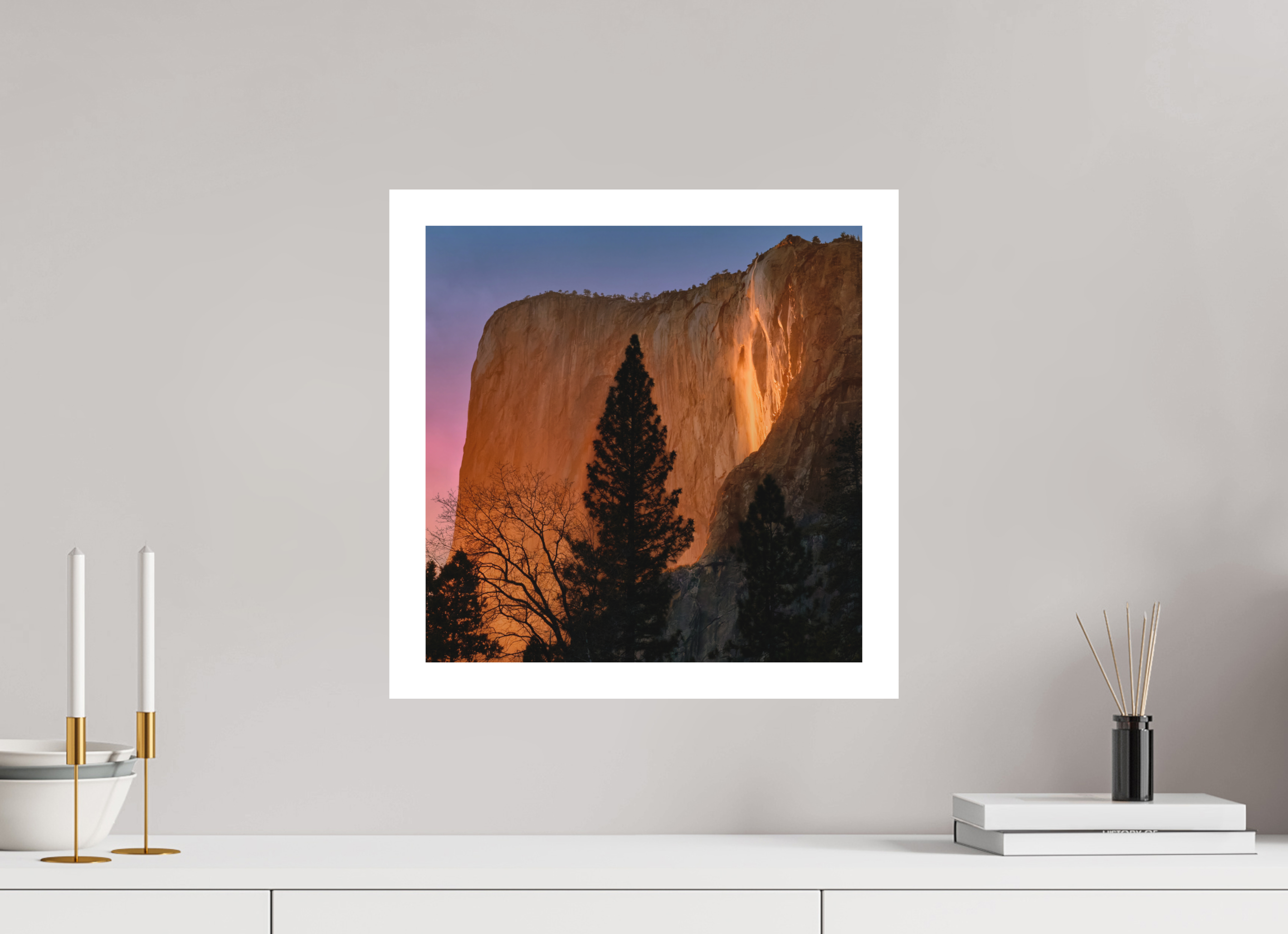 15 x 15″, Bonded Acrylic Mat + White Frame Horsetail Fall 2025