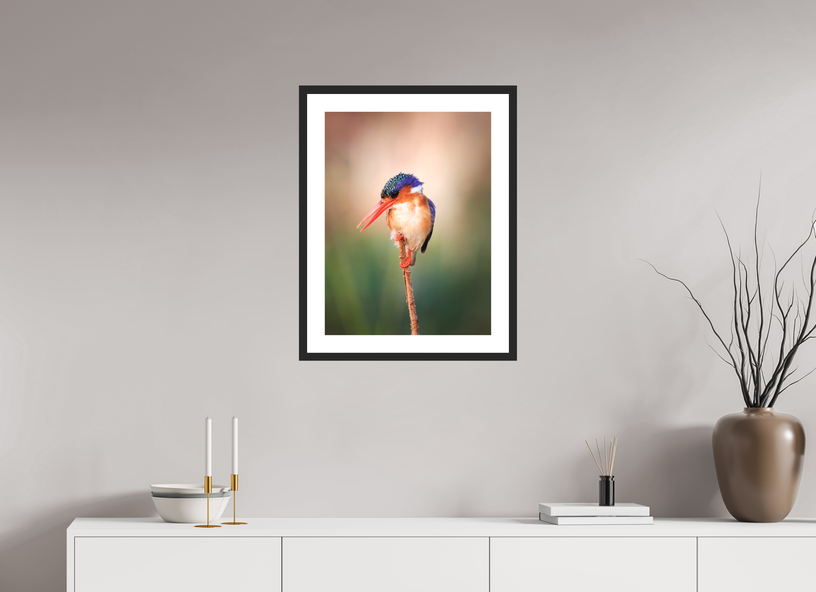 18 x 24″, Passe-Partout Black Frame Chobe River Kingfisher