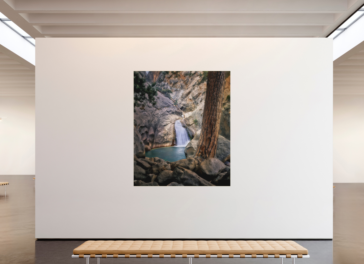 67 x 79.8″, Bonded Acrylic Gold Frame Roaring River Falls I —Kings Canyon