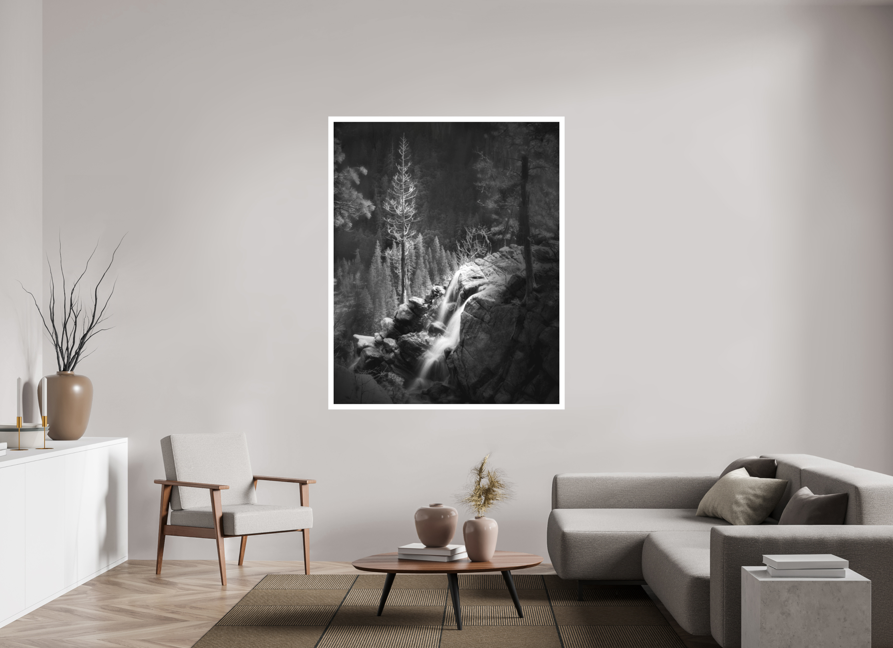 51 x 63.7″, Bonded Acrylic Mat + Silver Frame Lucidum: Yosemite's Cascade Creek