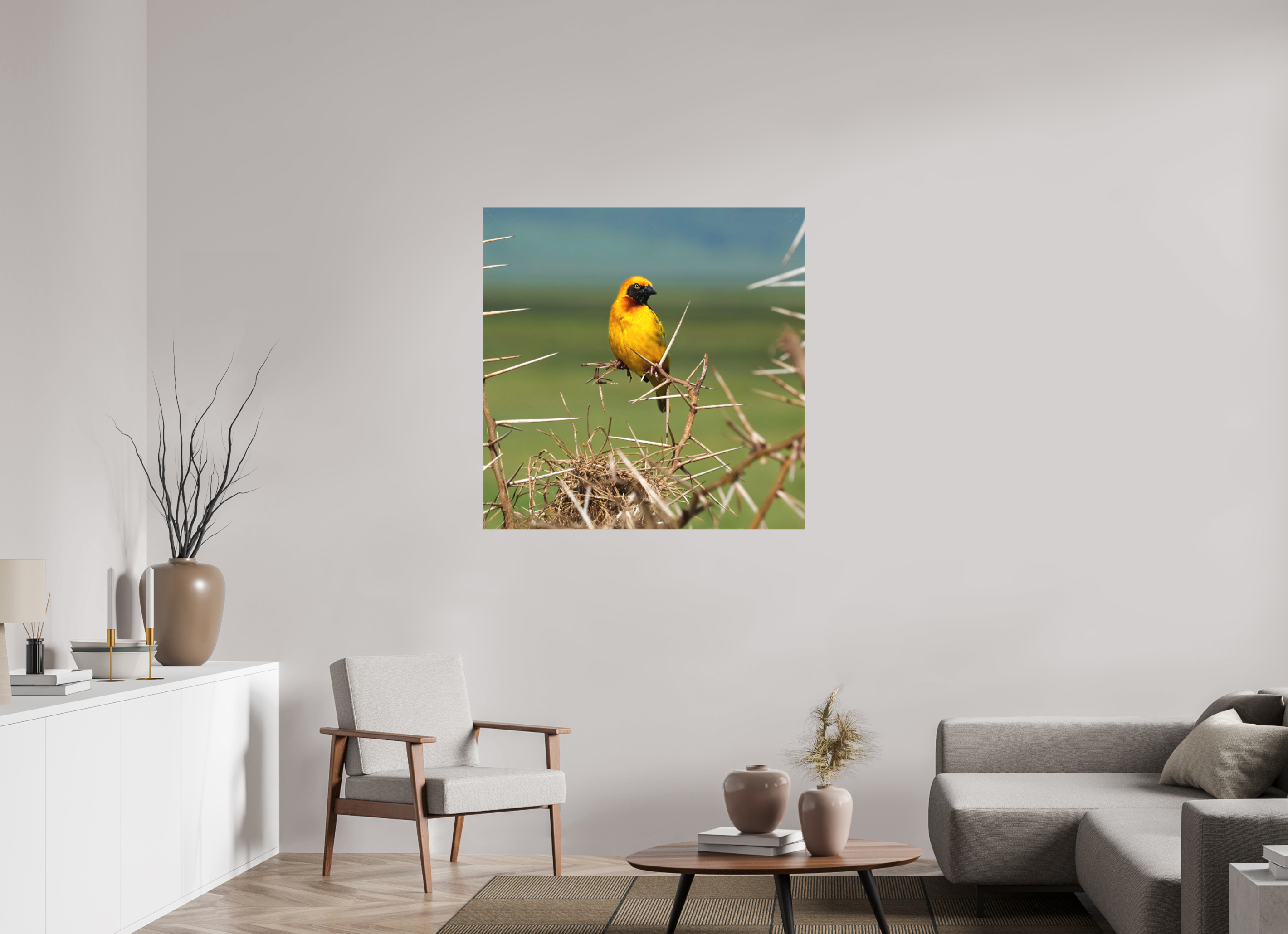 40 x 40″, Fine Art Textile Afrcan Golden Weaver