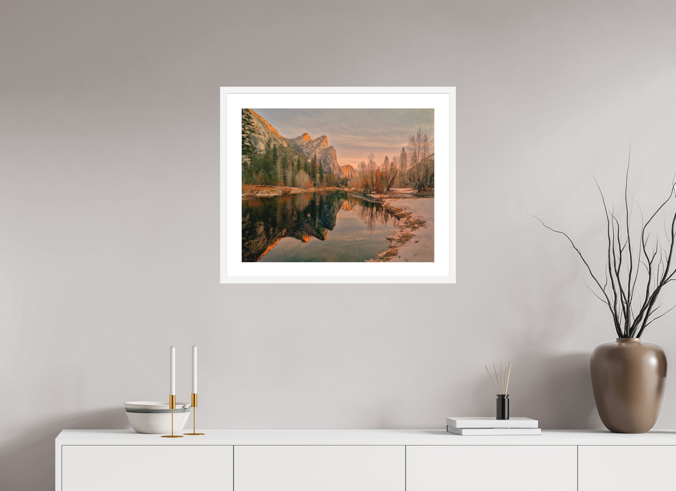 25 x 20″, Passe-Partout White Frame Yosemite's Leviathans in Winter Dawn Light