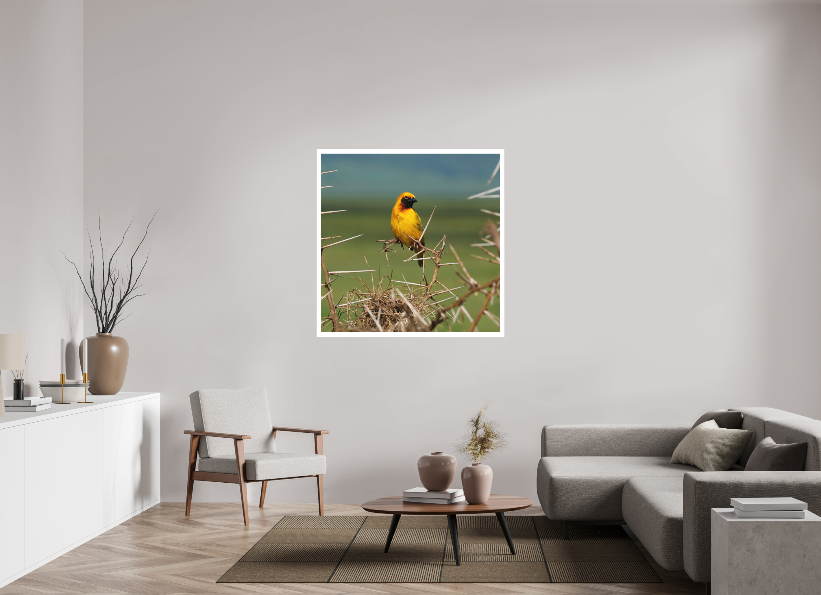 45 x 45″, Fine Art Bonded Acrylic Afrcan Golden Weaver
