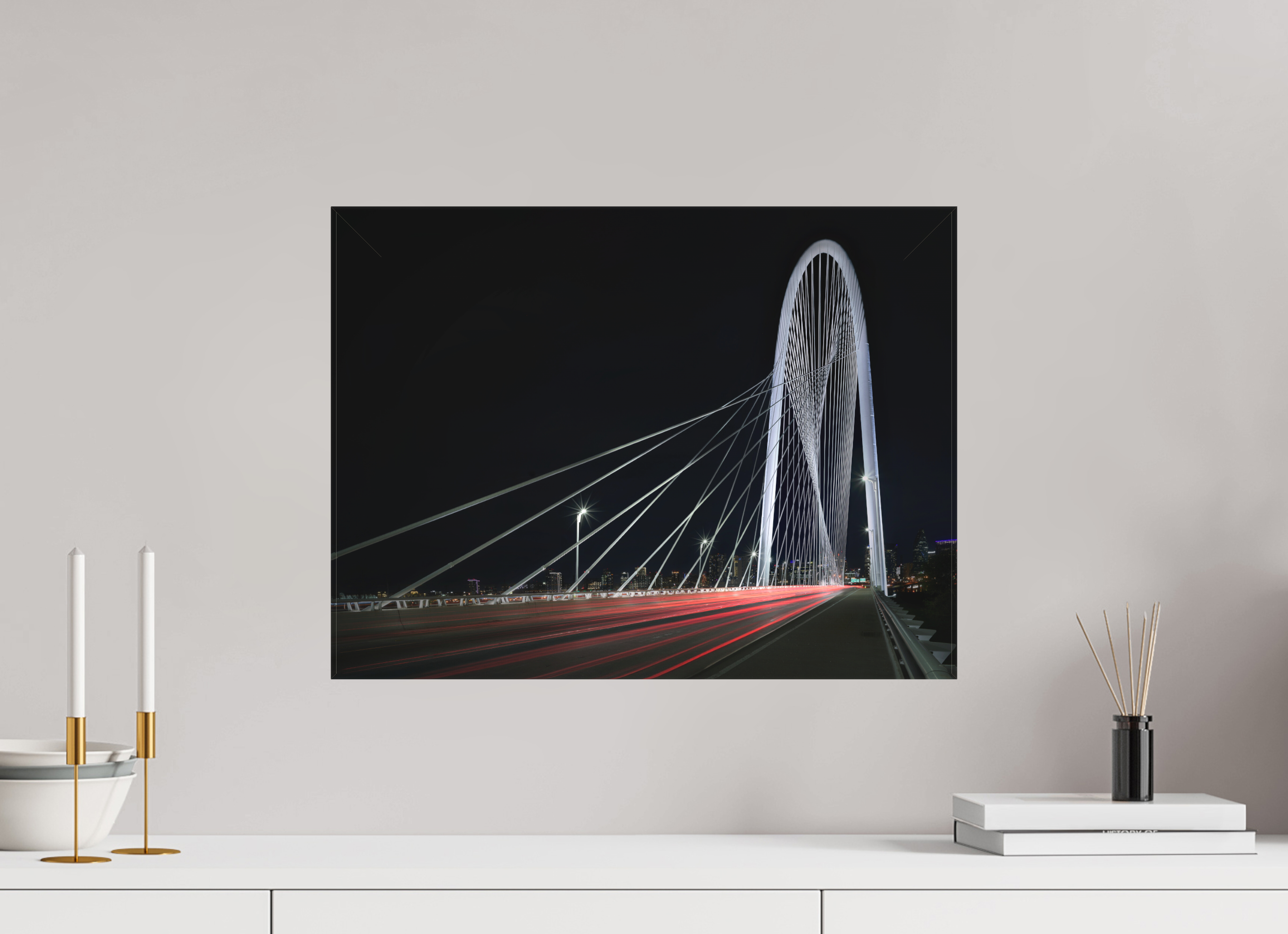 20 x 15″, Fine Art Textile Margaret Hunt Hill Bridge & Traffic Light Trails