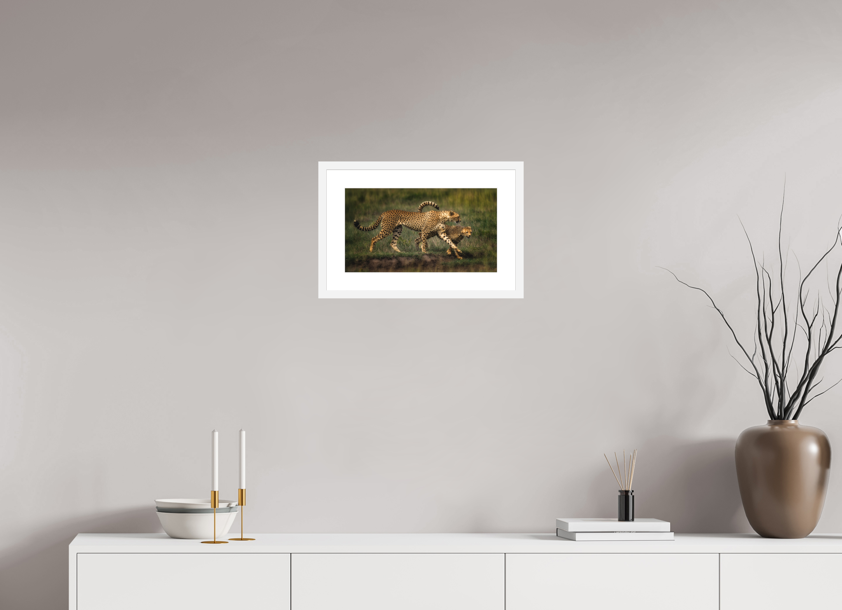 16 x 9″, Passe-Partout White Frame Mother & Son on the Serengeti