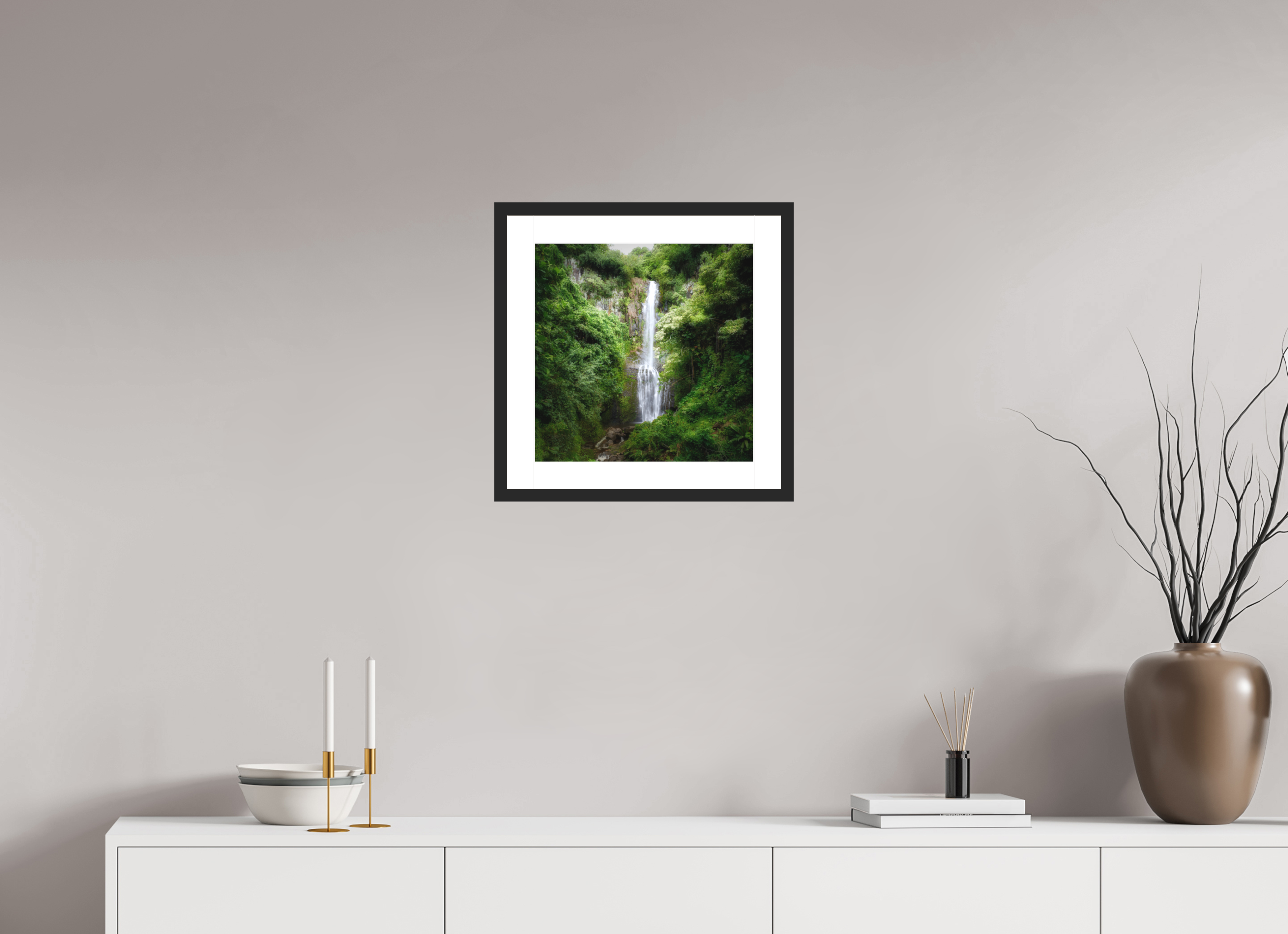15 x 15″, Passe-Partout Black Frame Maui's Makahiku Falls