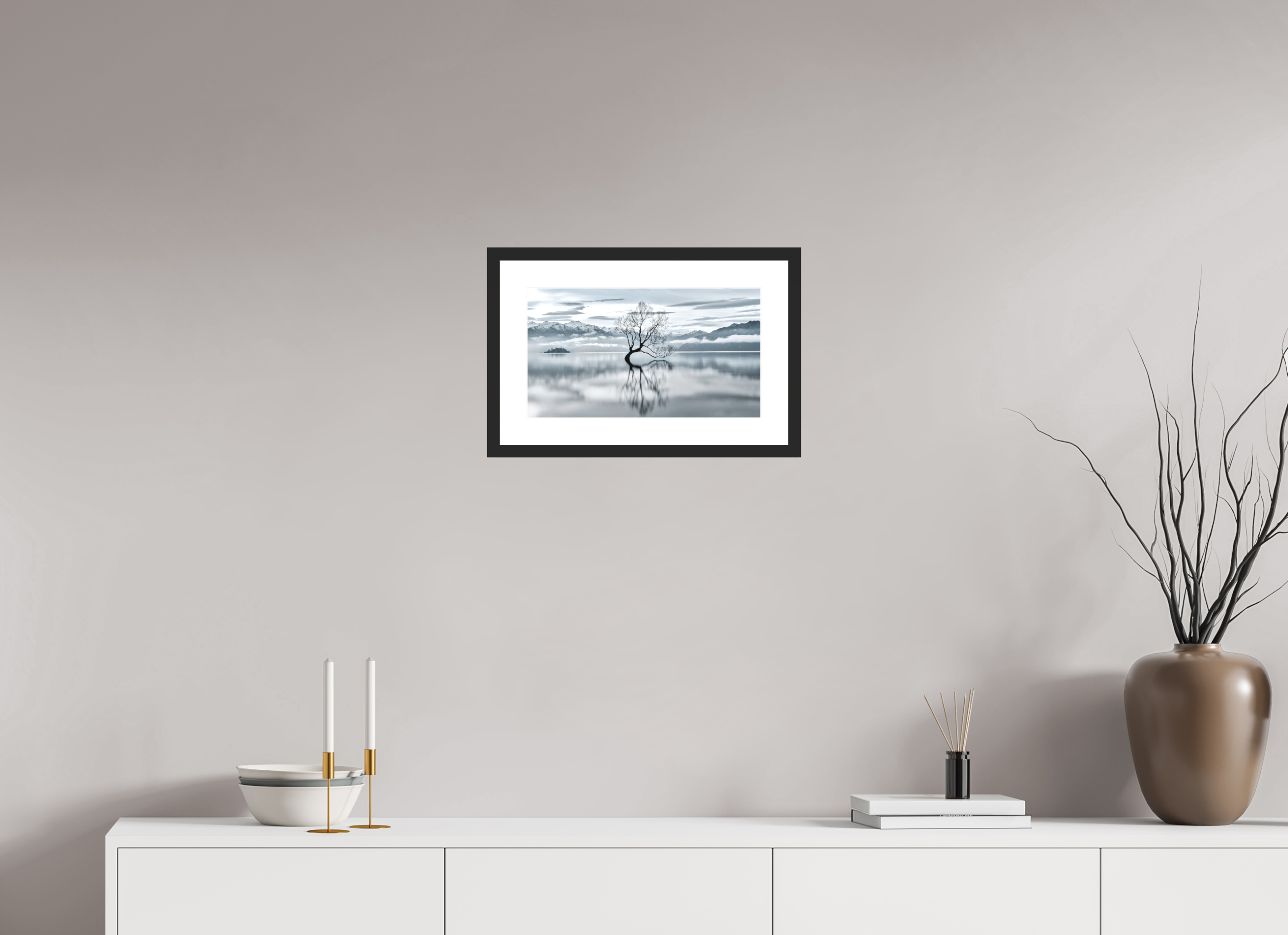 16 x 9″, Passe-Partout Black Frame Wanaka III: Almost Monochrome