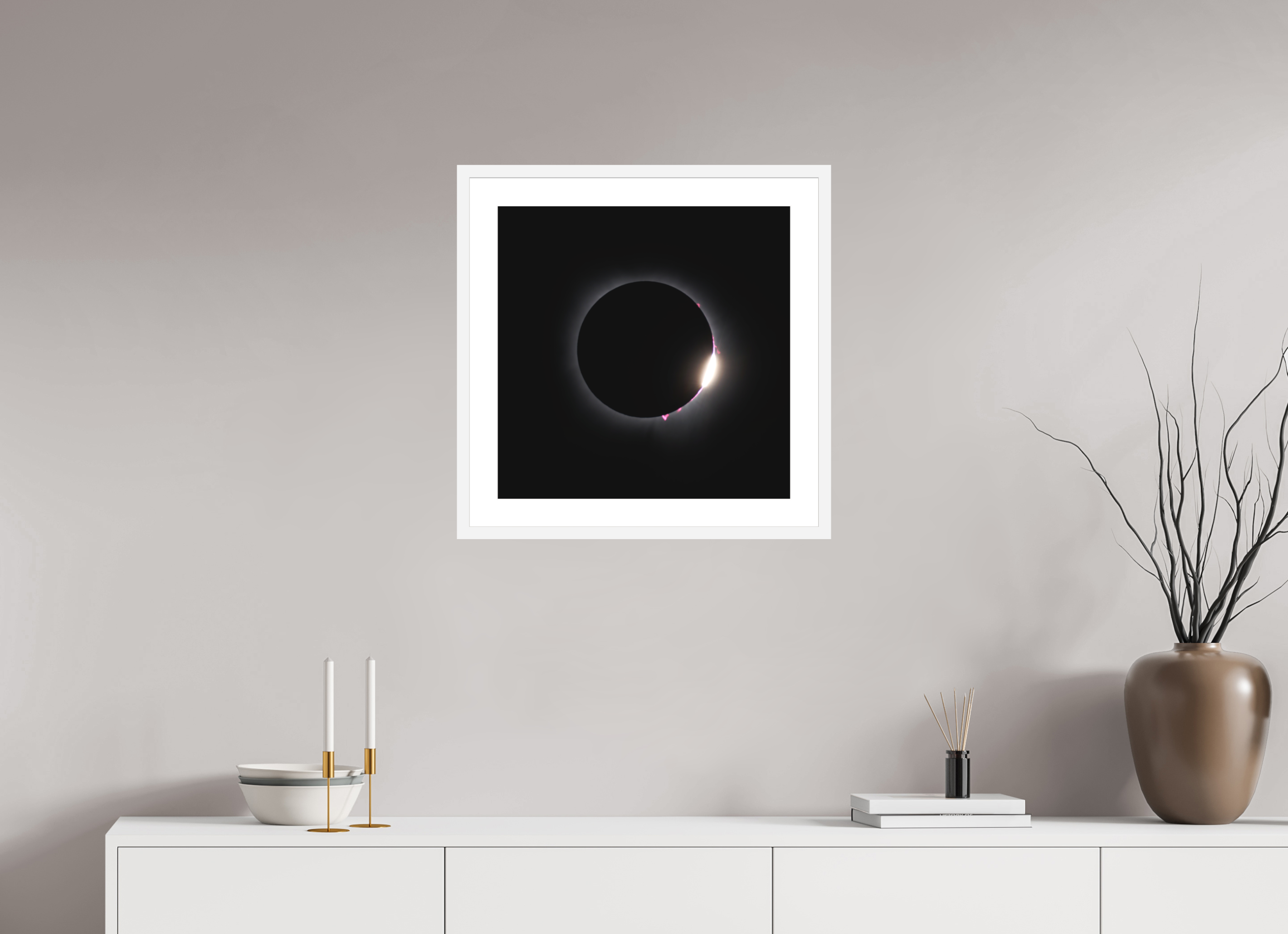 20 x 20″, Passe-Partout White Frame 2024 Eclipse: Diamond Ring & Baily's Beads [OLD]