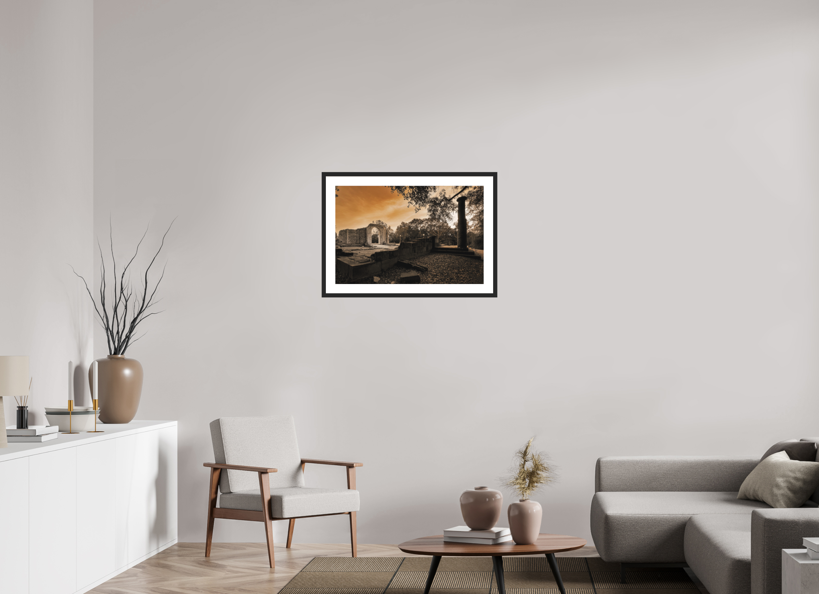 30 x 20″, Passe-Partout Black Frame Ruins