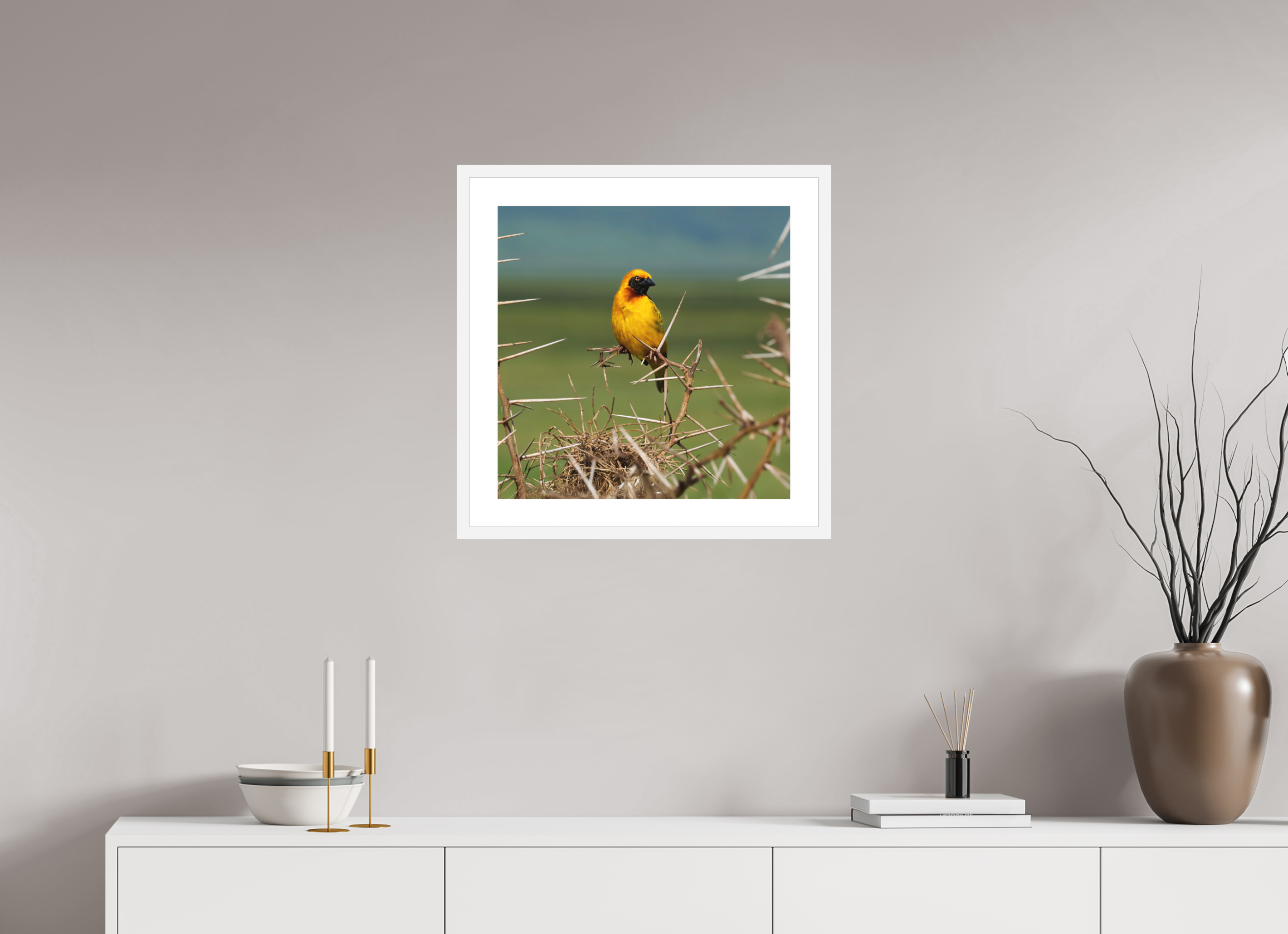 20 x 20″, Passe-Partout White Frame Afrcan Golden Weaver
