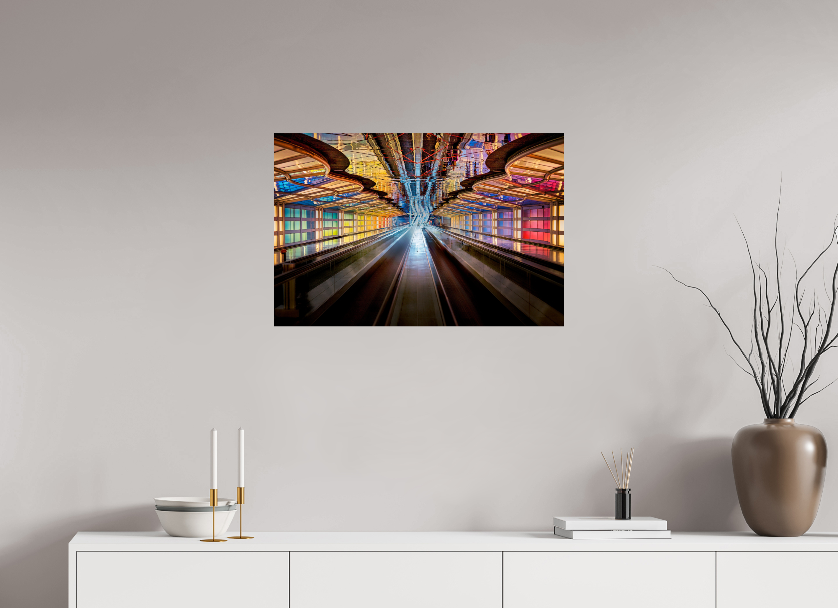 30 x 20″, Giclée Alu-Dibond Chicago O'Hare Airport's Neon Walkway