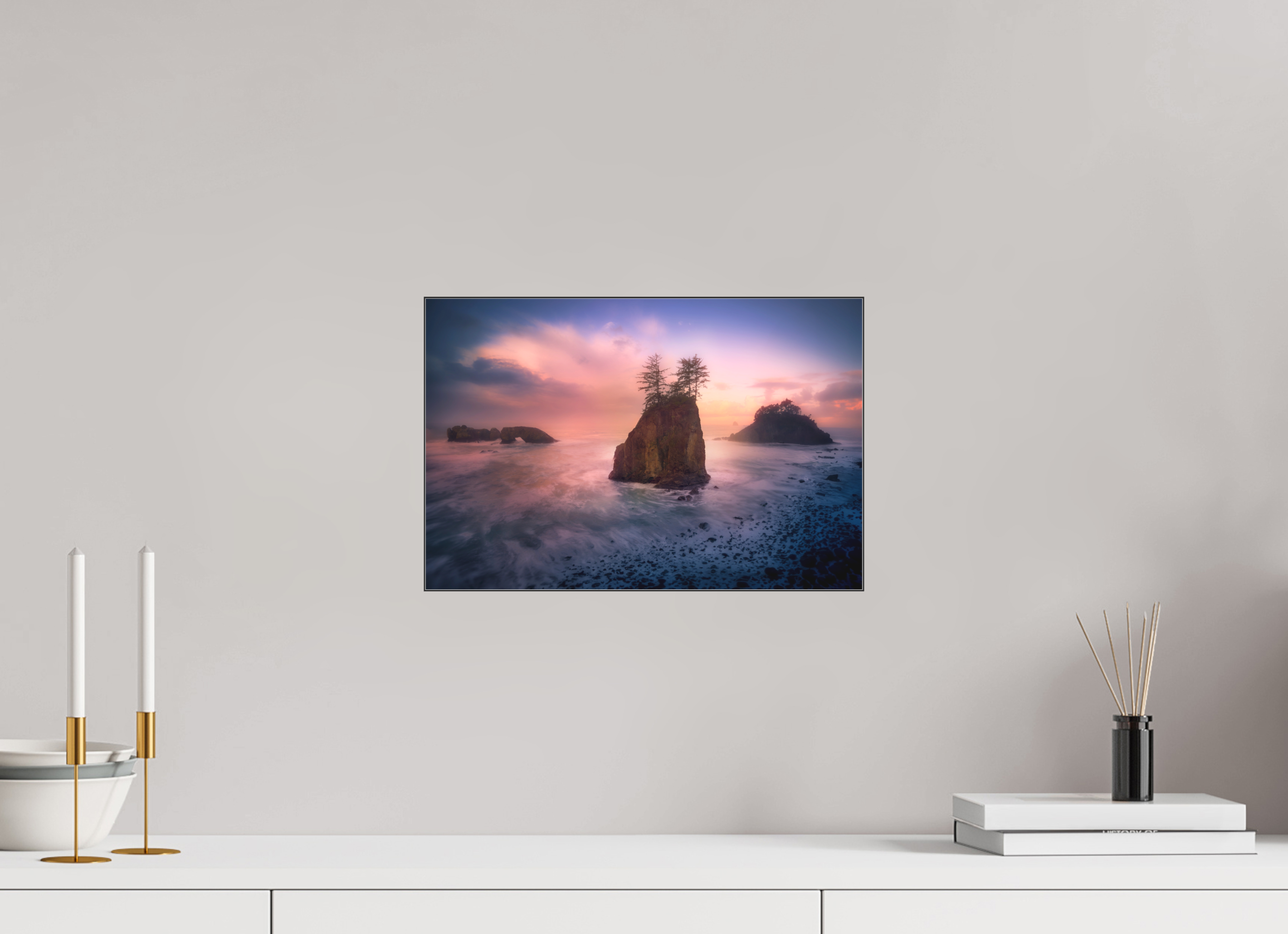 15 x 10″, Bonded Acrylic Black Frame The Oregon Coast: Secret Beach