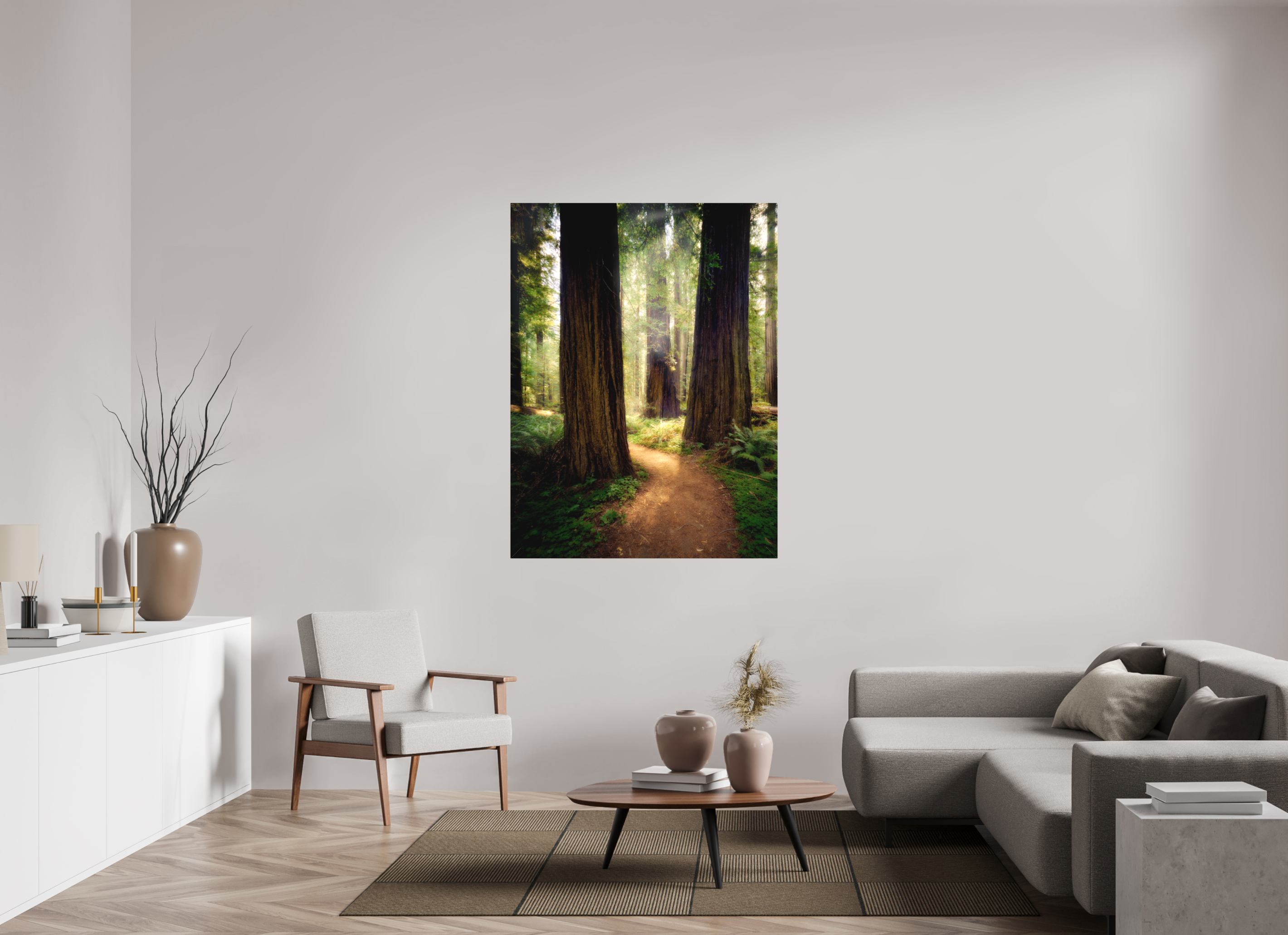 42 x 56″, Fine Art Textile A Path Through The Redwoods
