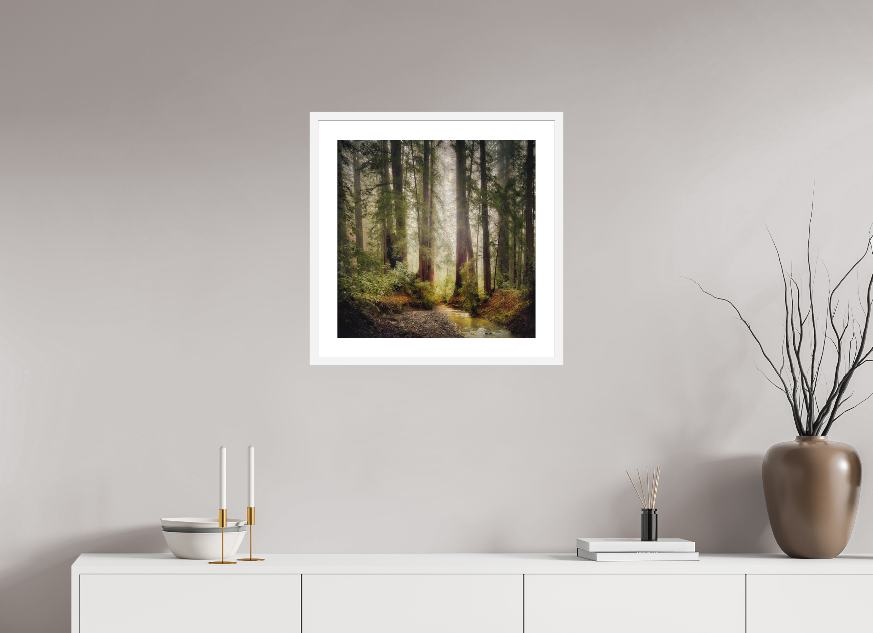 20 x 20″, Passe-Partout White Frame Armstrong Woods IV: Lucem in Nemore