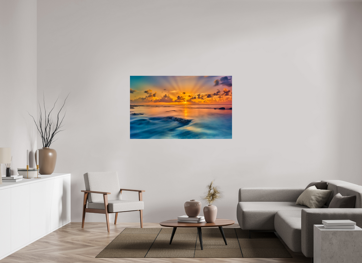 58.3 x 36″, Giclée Alu-Dibond Diluvian: Bora Bora Reefside Sunrise