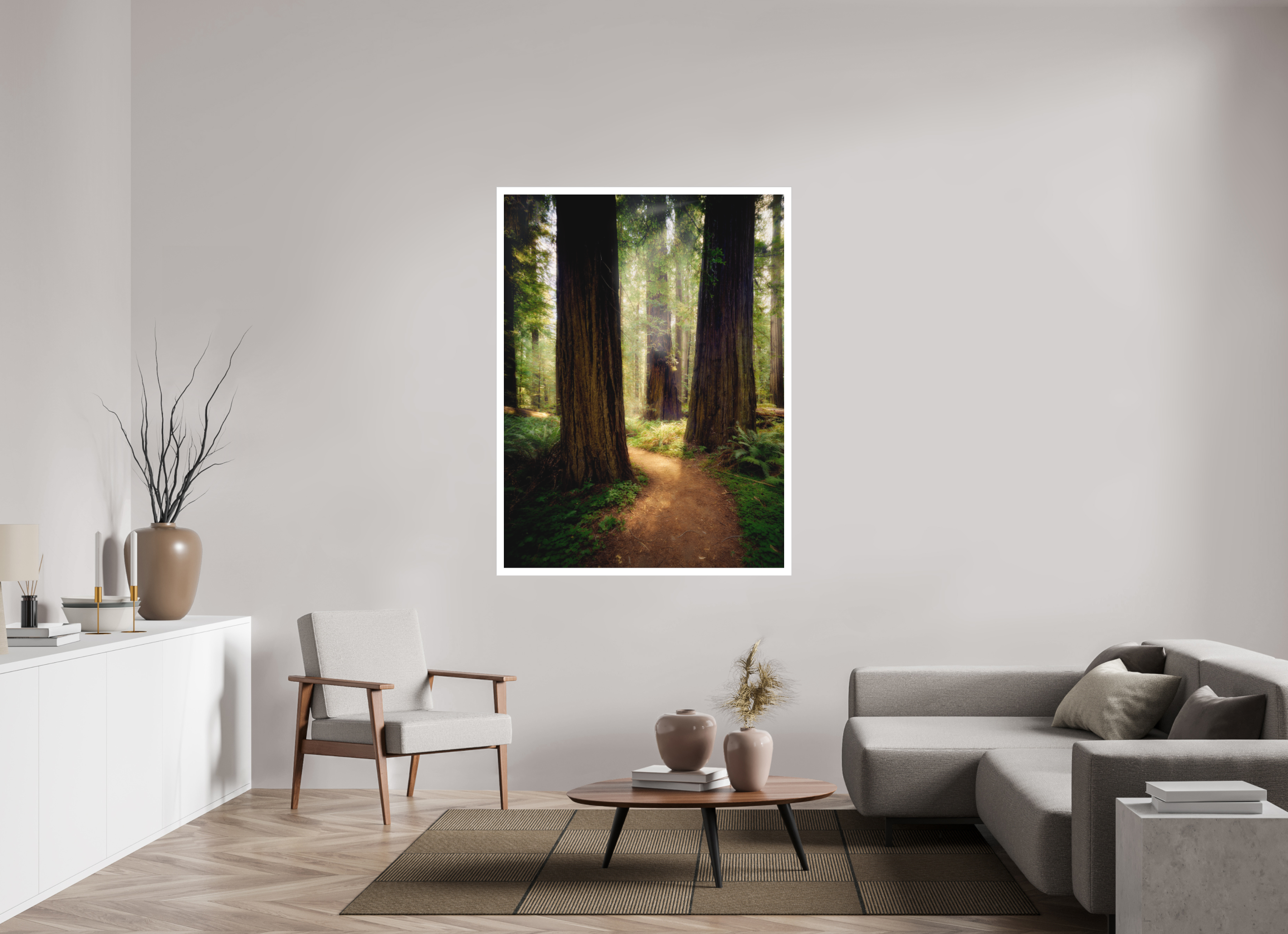 45 x 60″, Fine Art Bonded Acrylic A Path Through The Redwoods