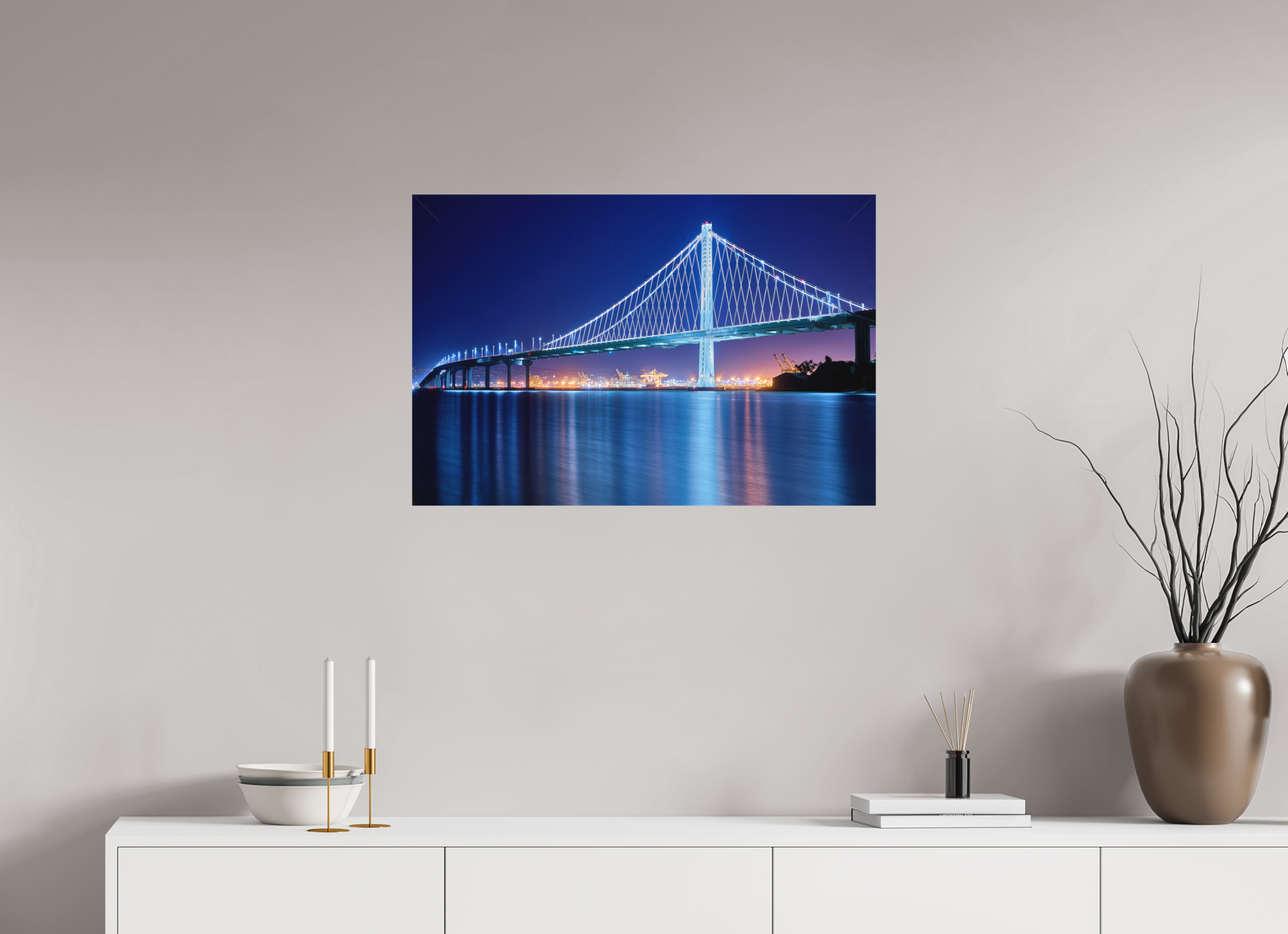 30 x 20″, Fine Art Textile The Bay Bridge at Night