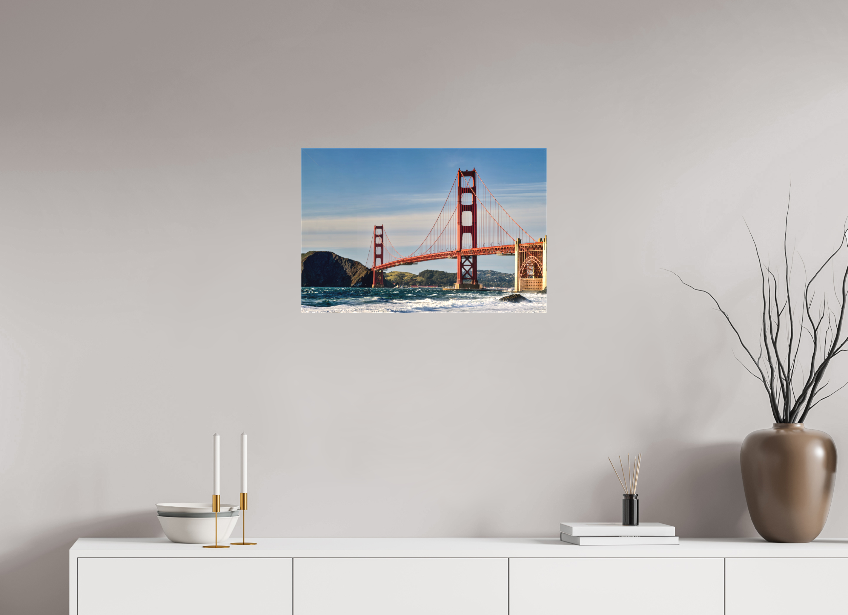 24 x 16″, Fine Art Textile Golden Gate I: A Postcard View