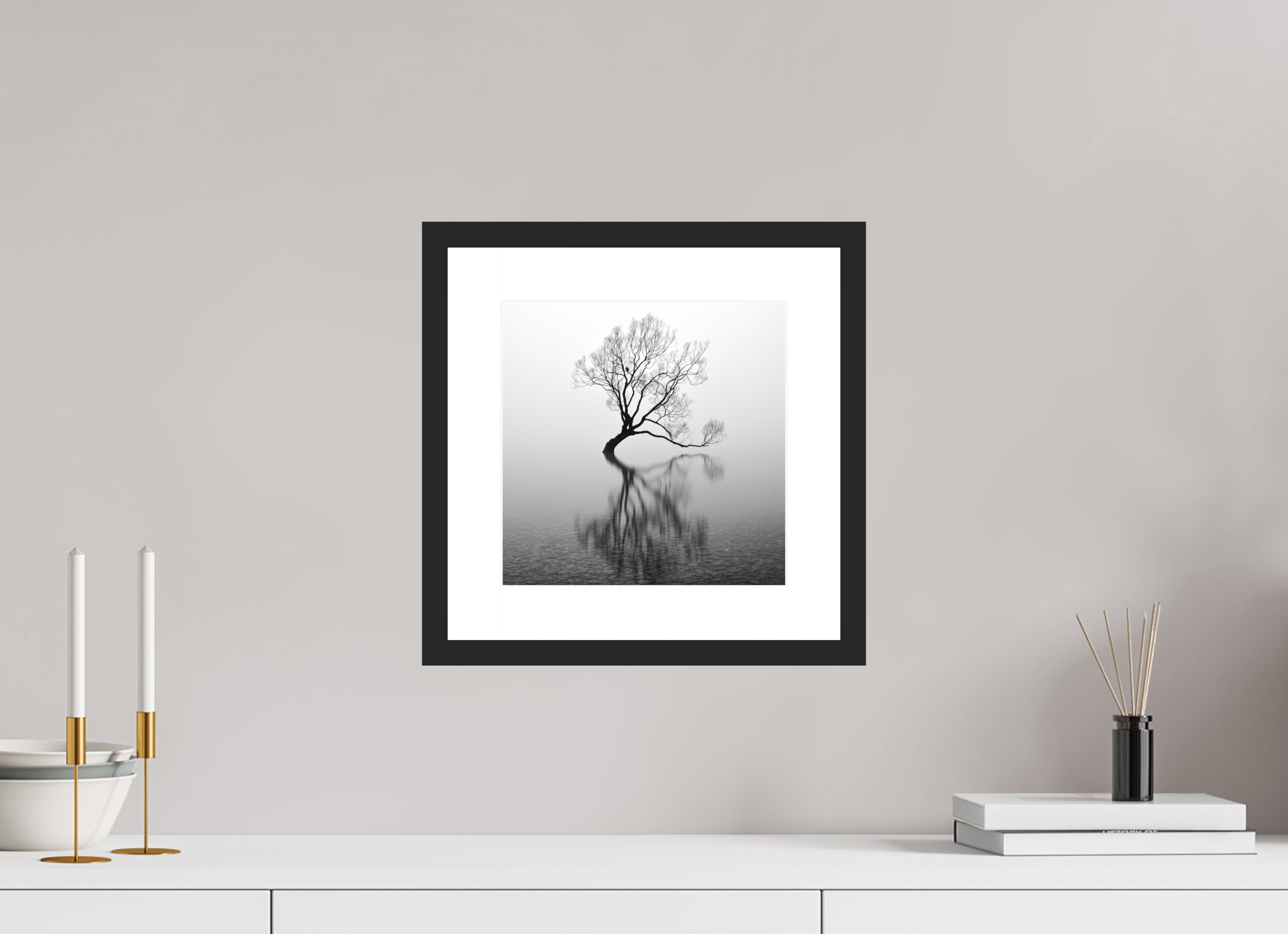 10 x 10″, Passe-Partout Black Frame Wanaka I: Rich Minimalism