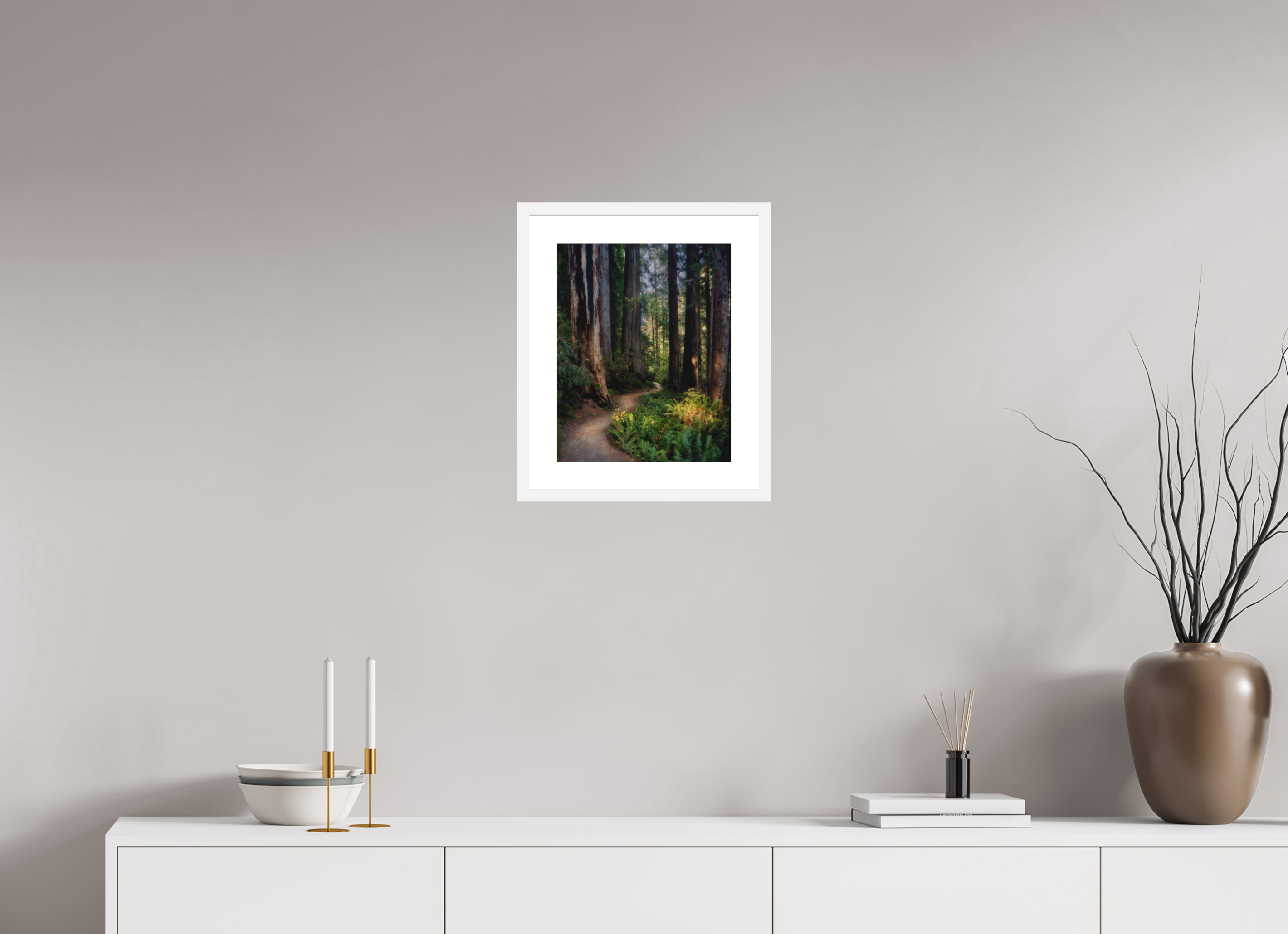 12 x 15″, Passe-Partout White Frame Prairie Creek Redwoods Pathway