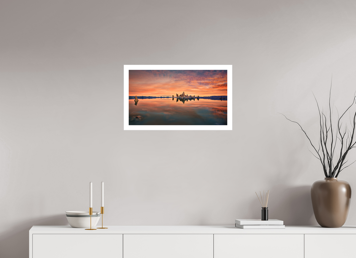 24 x 13.5″, Bonded Acrylic Mat + Silver Frame Reflekto: Mono Lake's South Tufa
