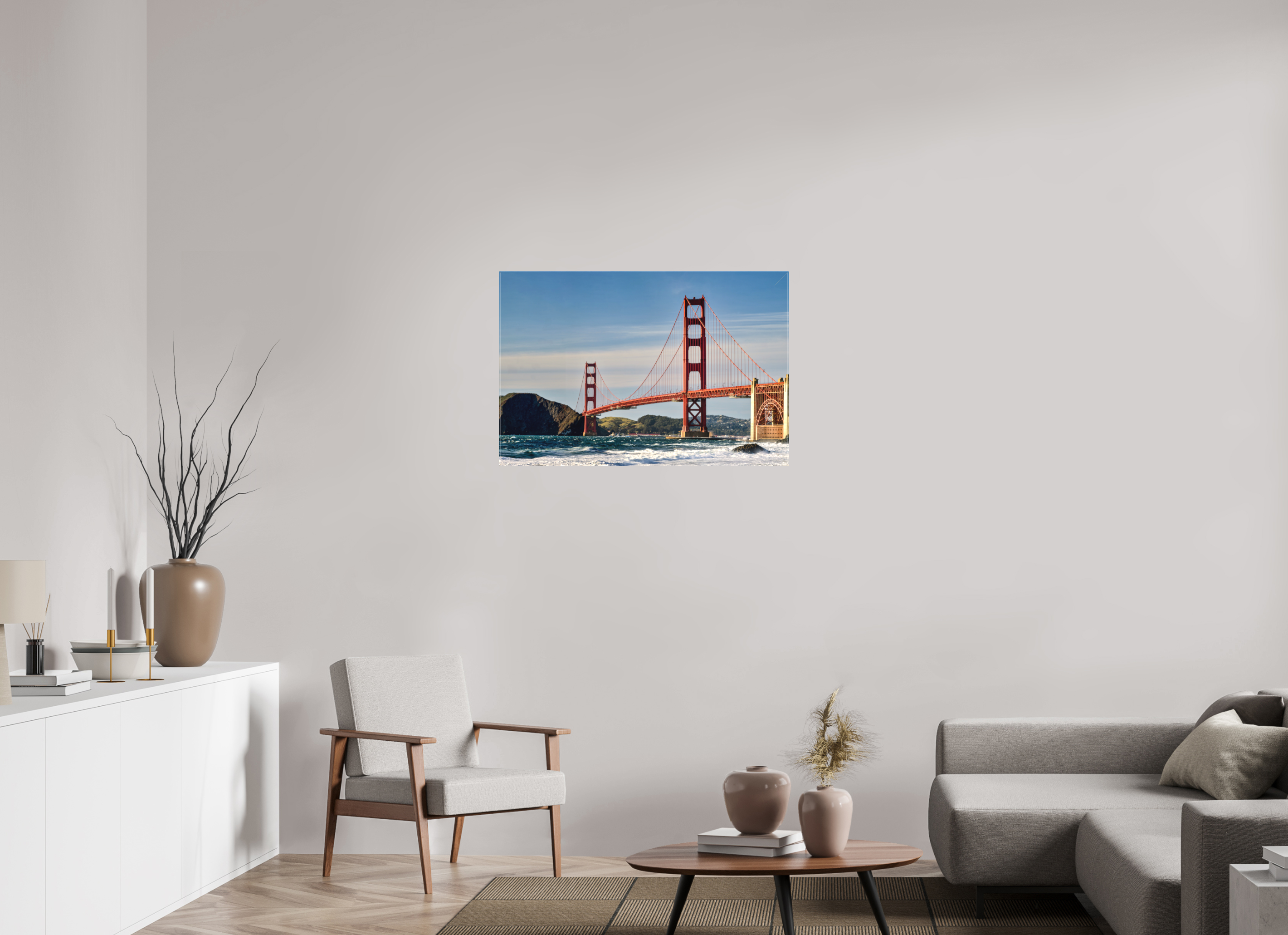 36 x 24″, Fine Art Textile Golden Gate I: A Postcard View