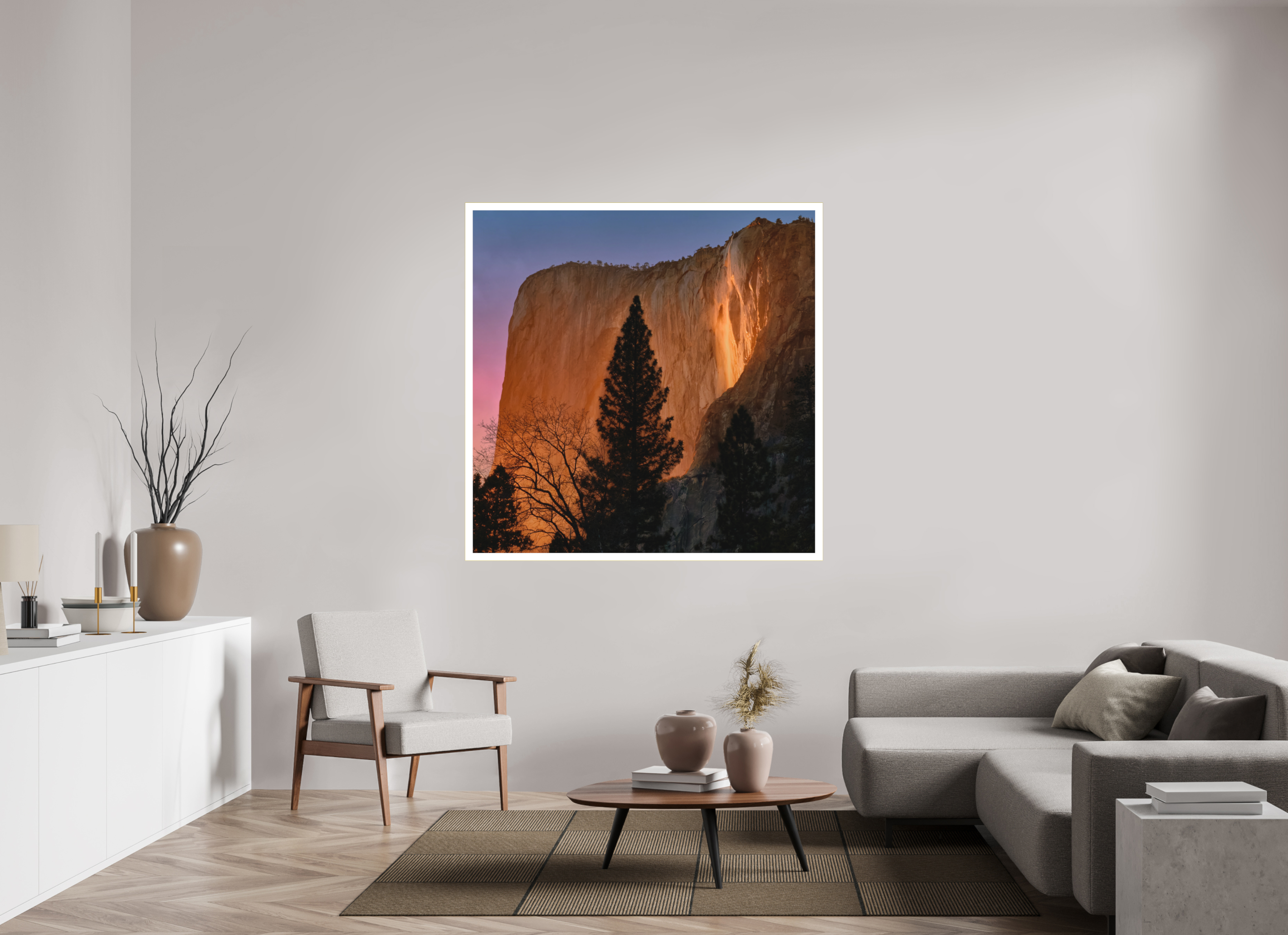 55 x 55″, Bonded Acrylic Mat + Gold Frame Horsetail Fall 2025