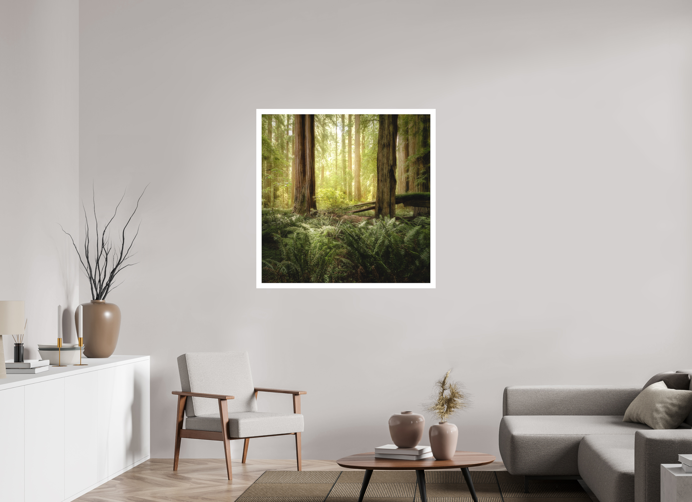 40 x 40″, Bonded Acrylic Mat + White Frame Lux Armarium: Stout Grove