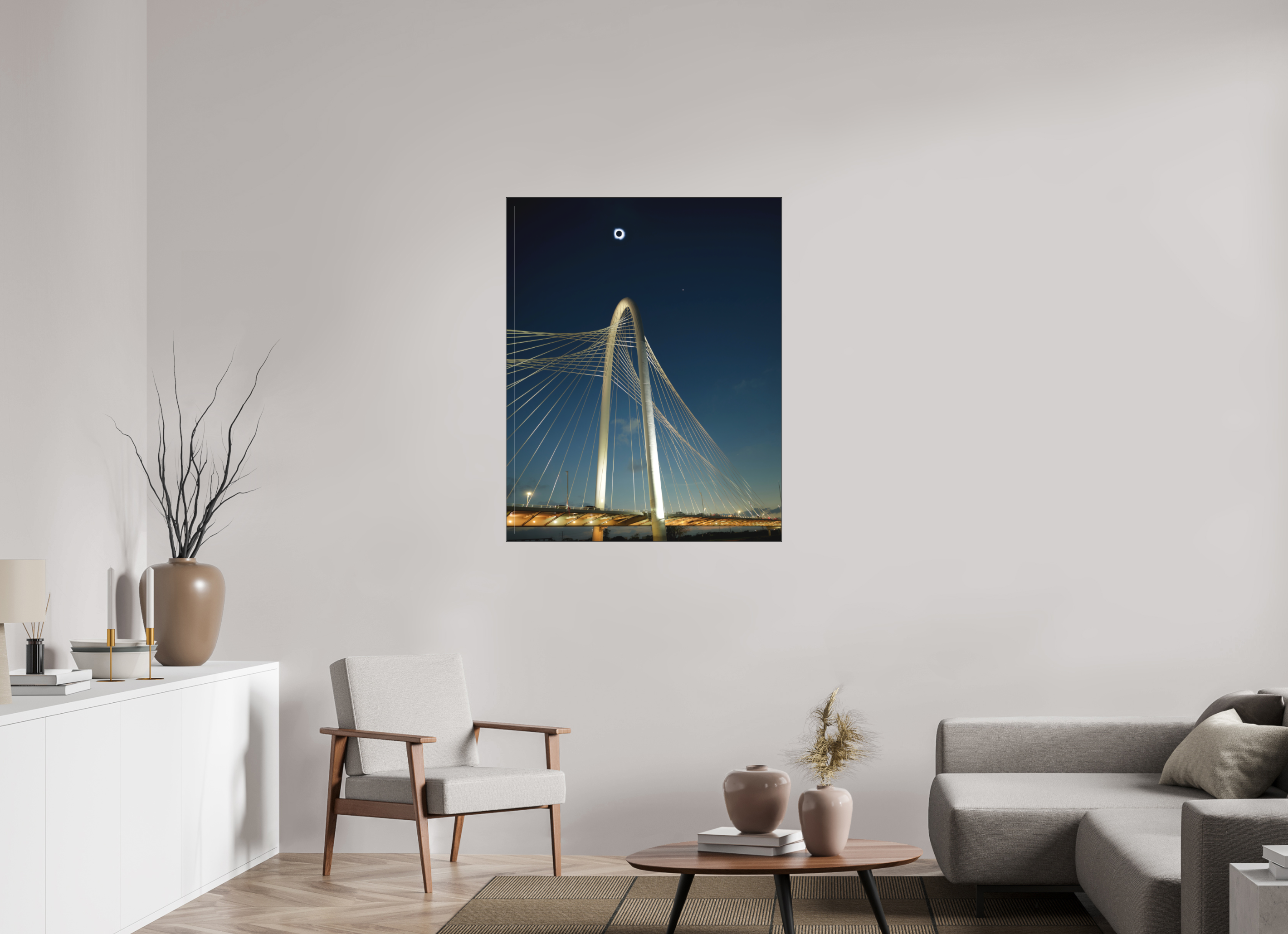35 x 43.7″, Bonded Acrylic Black Frame 2024 Eclipse: Over Margaret Hunt Hill Bridge