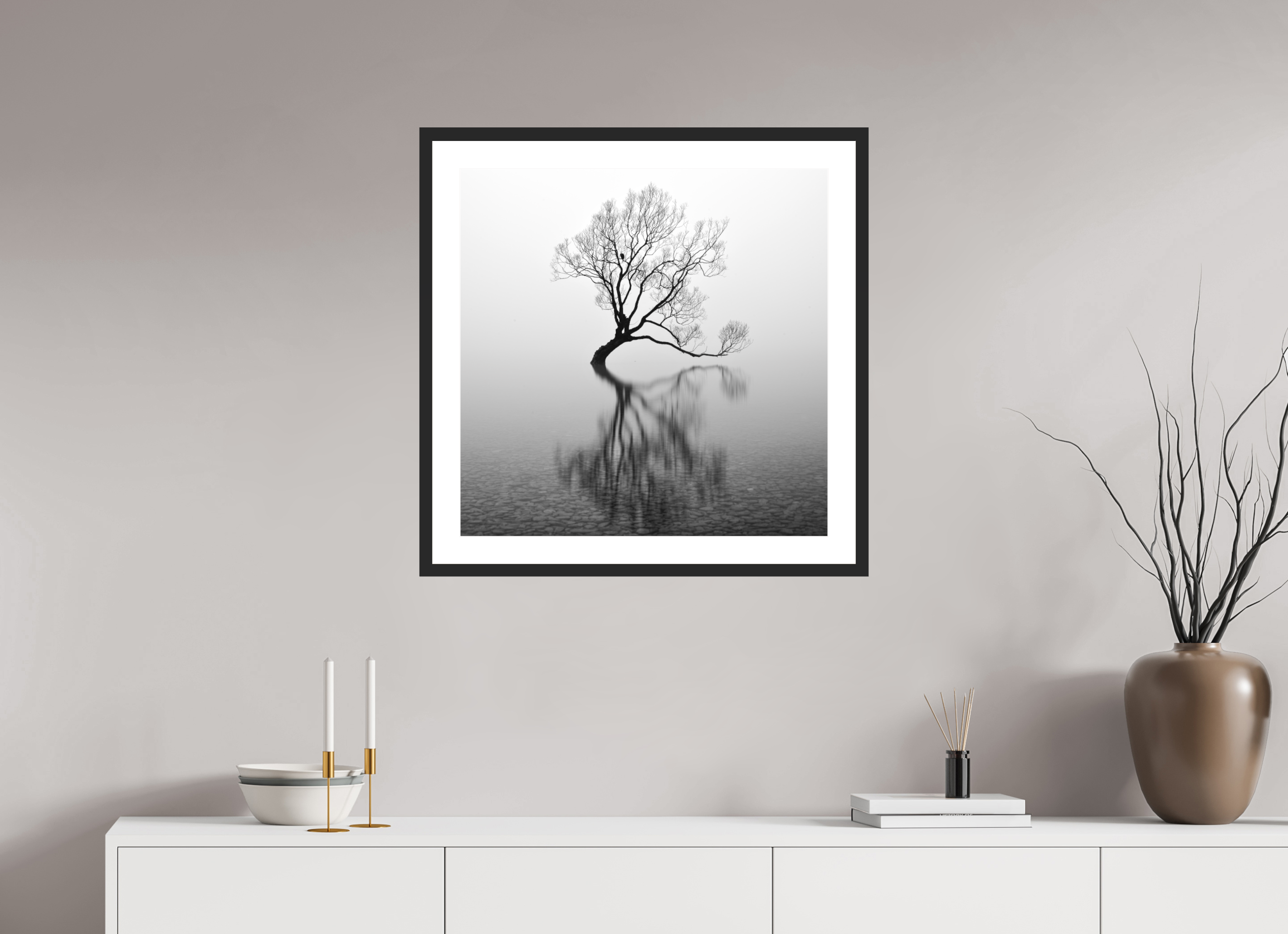 25 x 25″, Passe-Partout Black Frame Wanaka I: Rich Minimalism