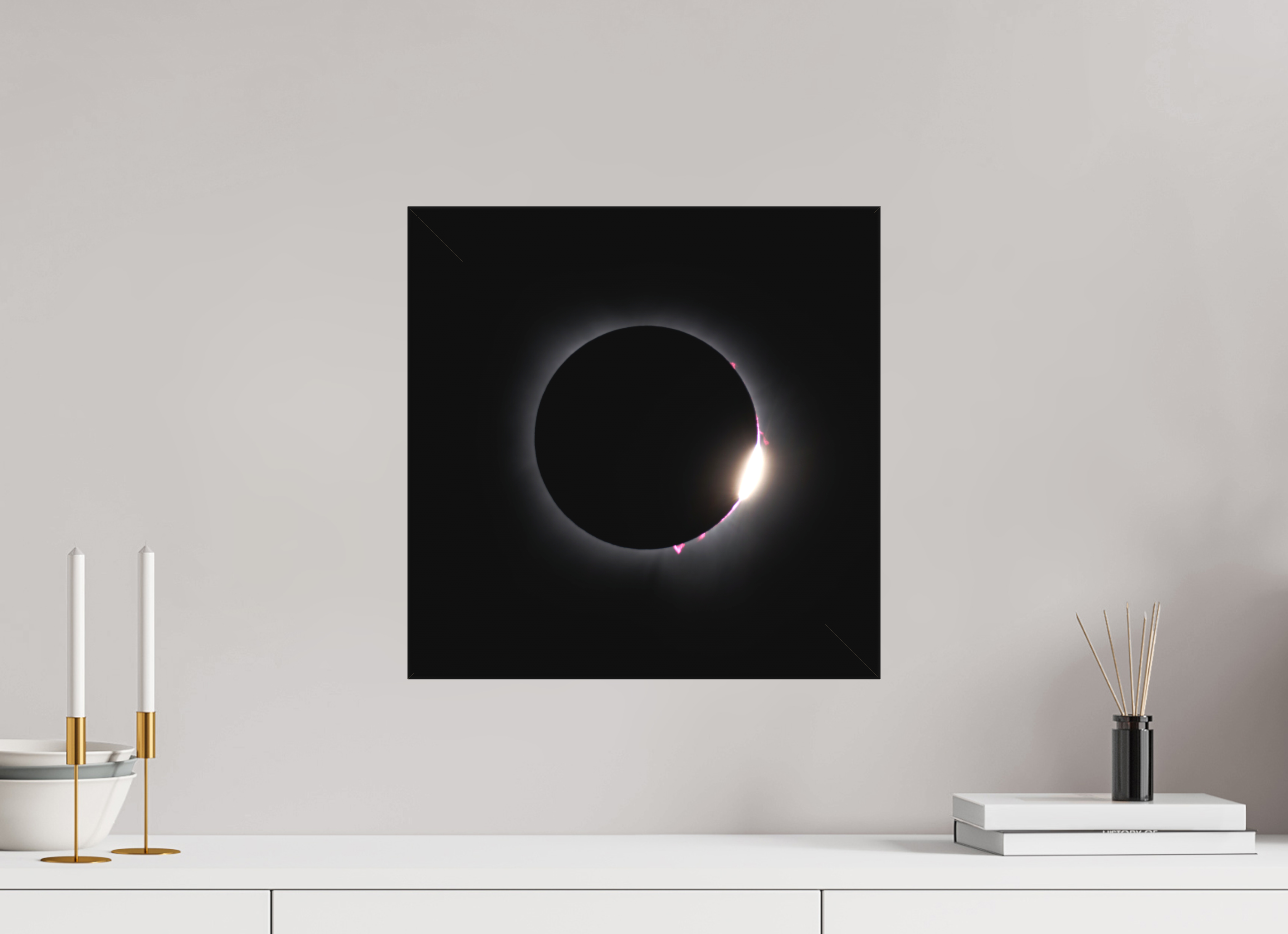 15 x 15″, Fine Art Textile 2024 Eclipse: Diamond Ring & Baily's Beads [OLD]