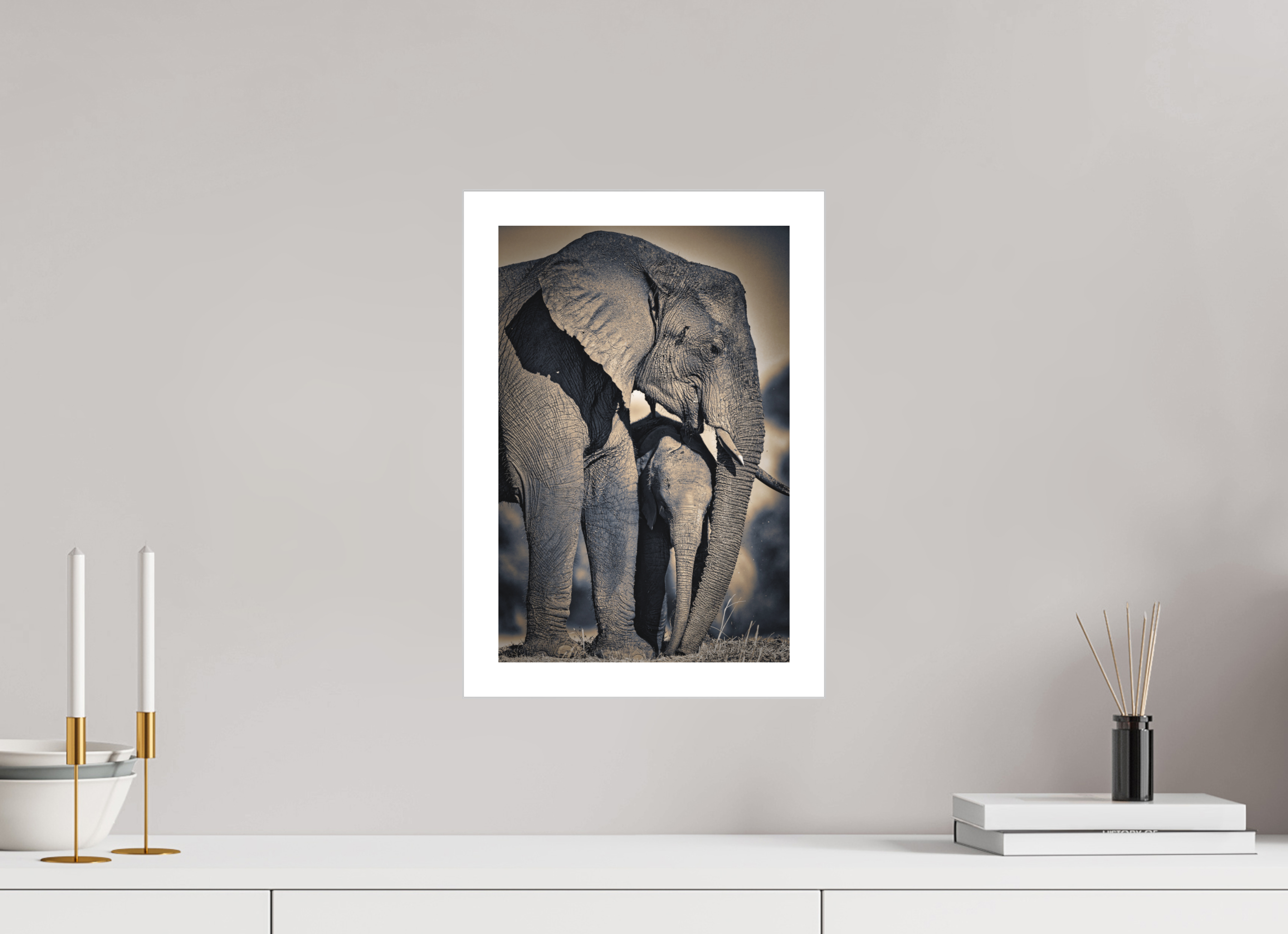 10 x 15″, Fine Art Bonded Acrylic Mother Elephant & Calf