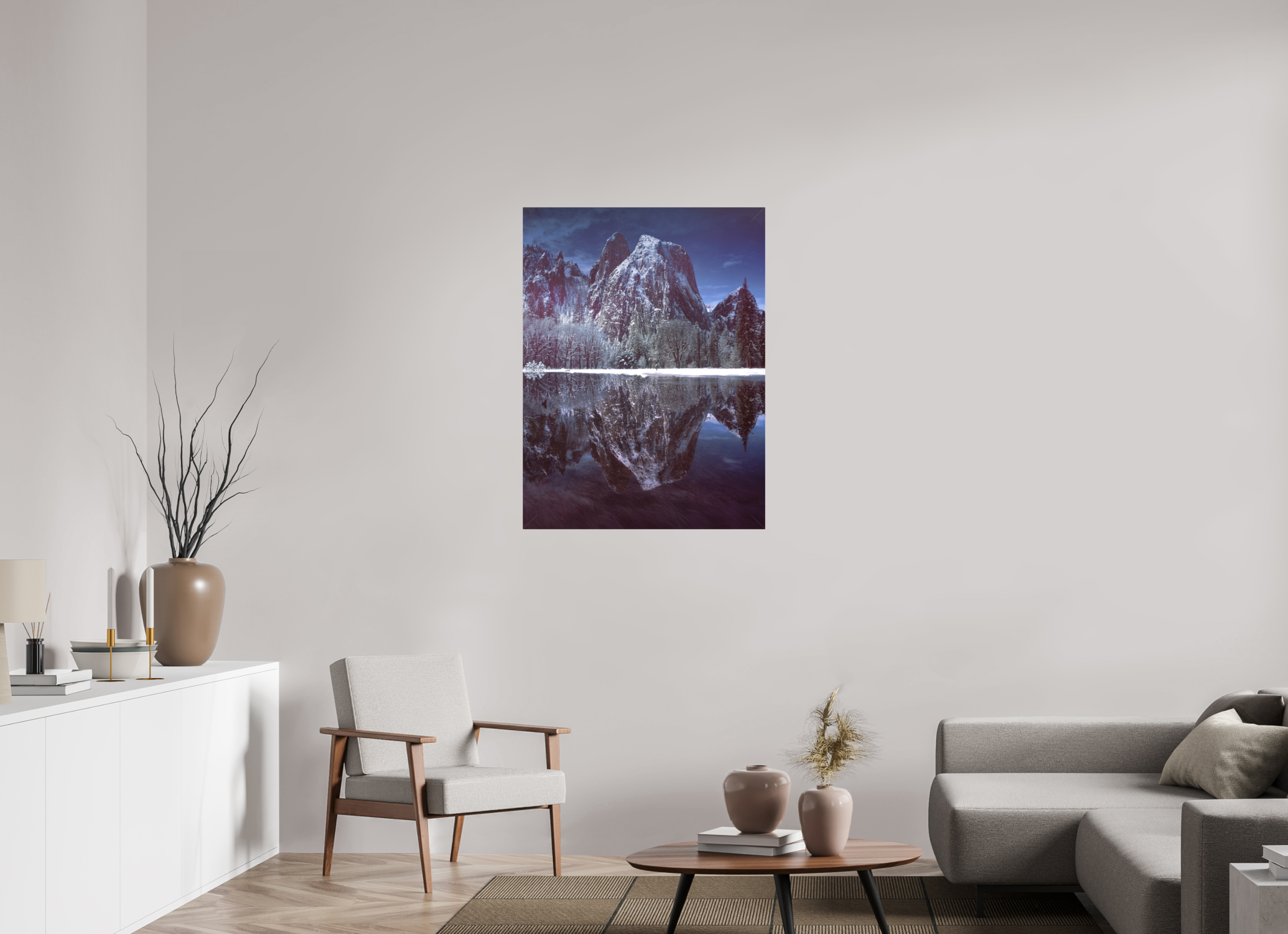 30 x 40″, Fine Art Textile Cathedral Rocks & Reflection in Snow