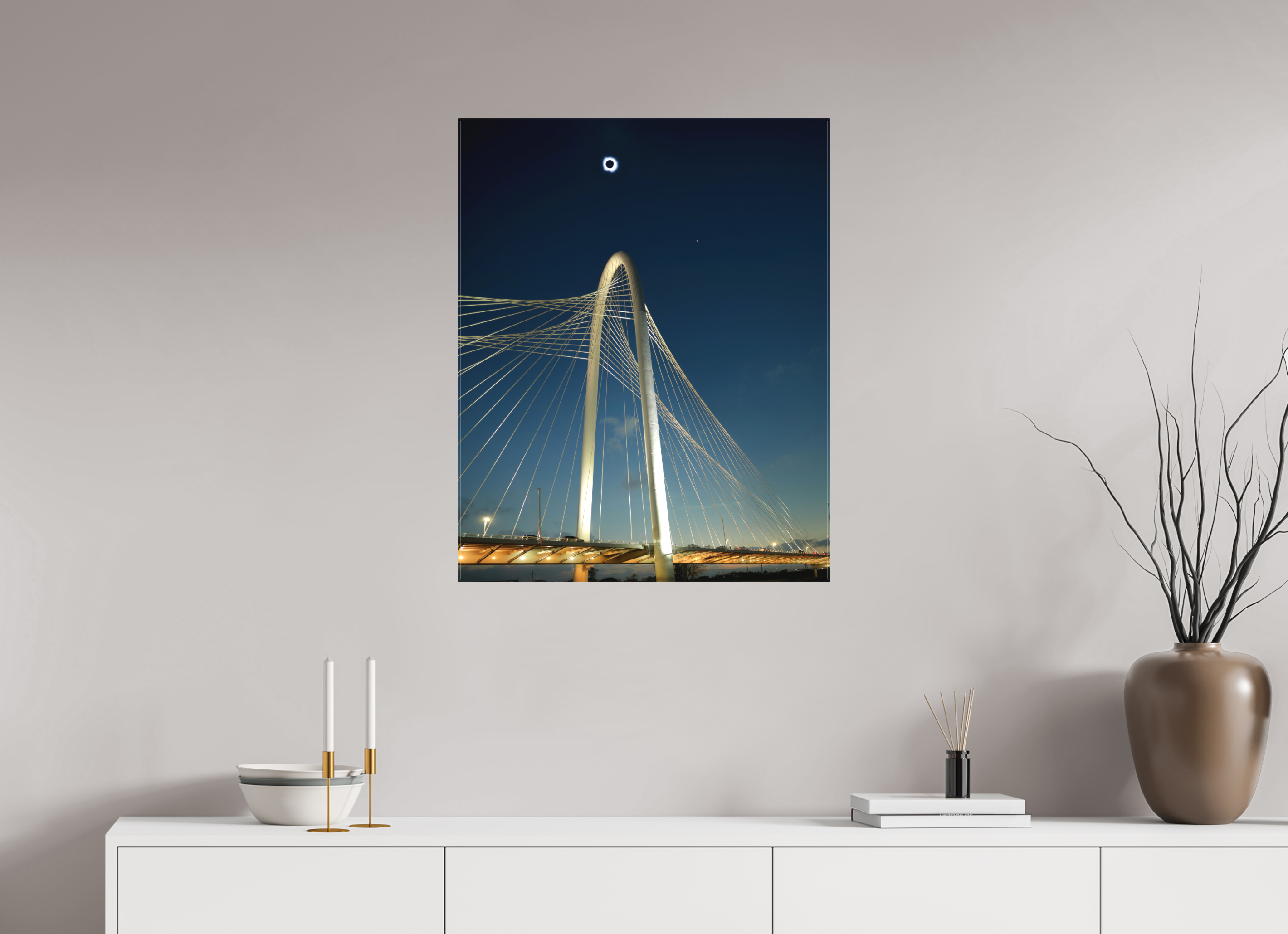 24 x 30″, Fine Art Textile 2024 Eclipse: Over Margaret Hunt Hill Bridge