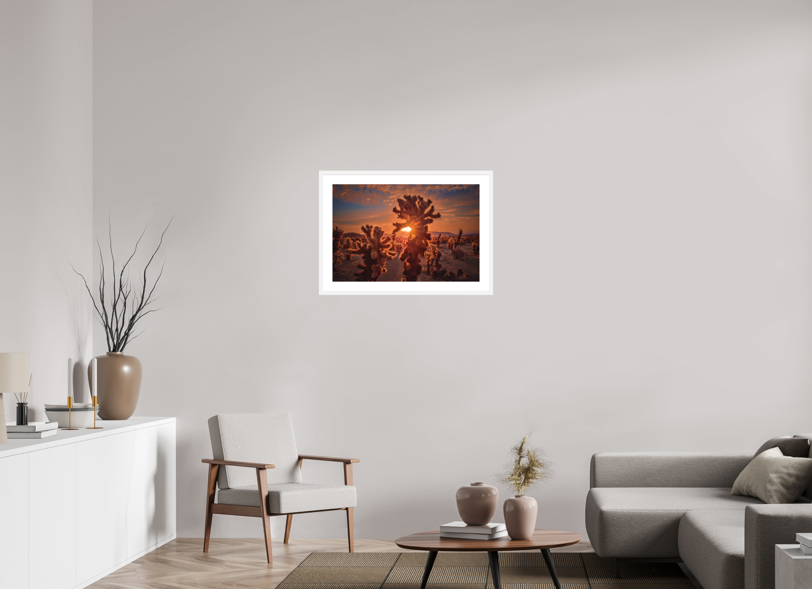 30 x 20″, Passe-Partout White Frame Joshua Tree's Chollah Cactus