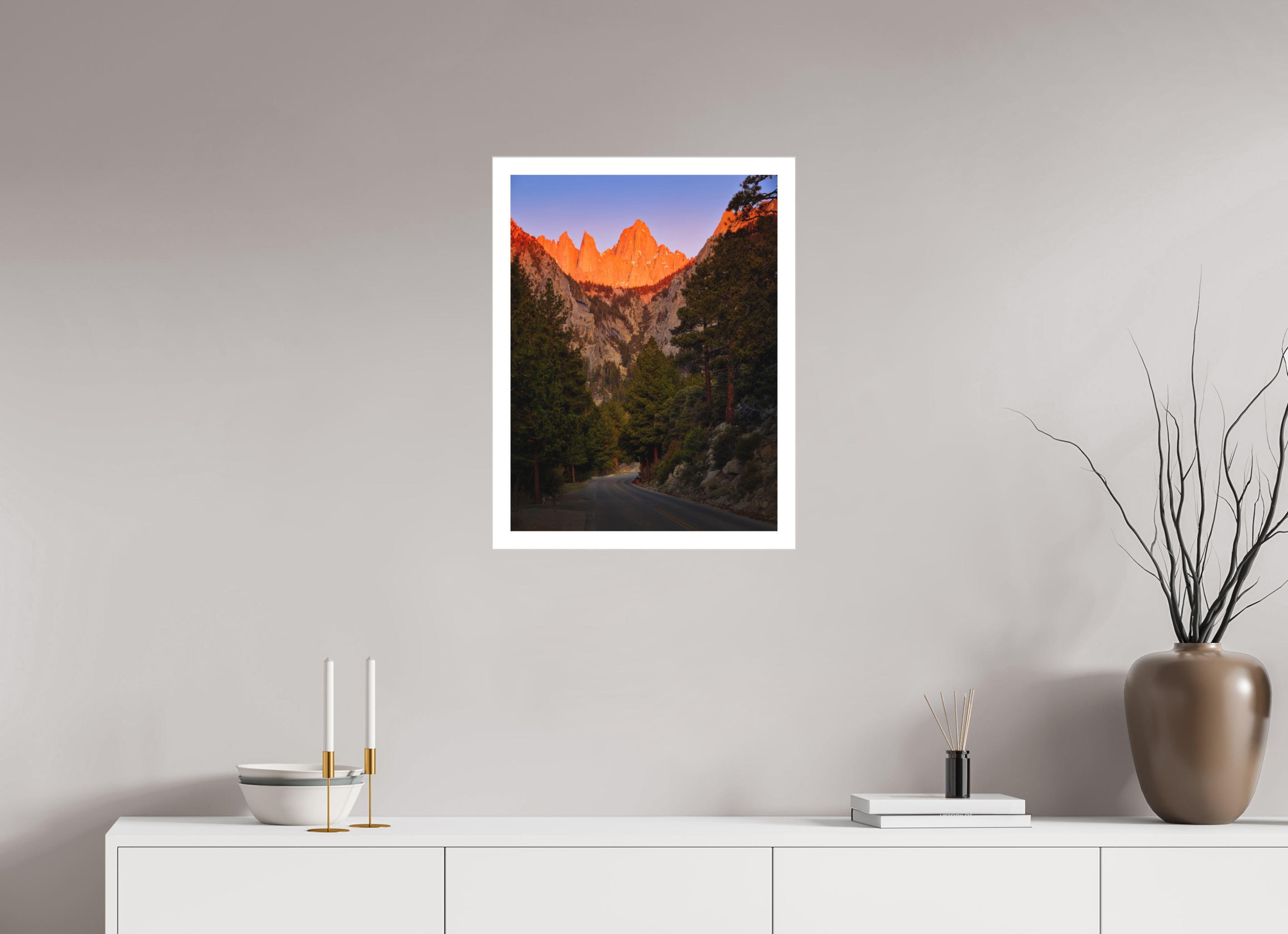 18 x 24″, Fine Art Bonded Acrylic Alpenglow on Mt. Whitney & Portal Road