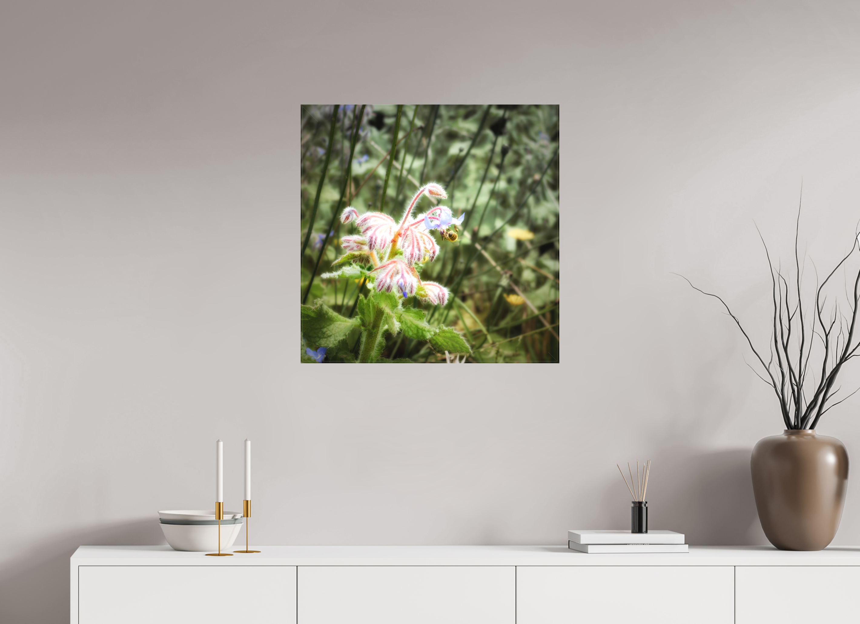 25 x 25″, Fine Art Textile Maui Honeybee Hard at Work